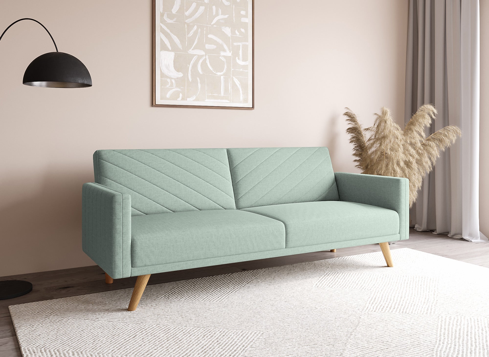 BALDER Skandinavisches umwandelbares 3-Sitzer-Sofa aus wassergrünem Stoff