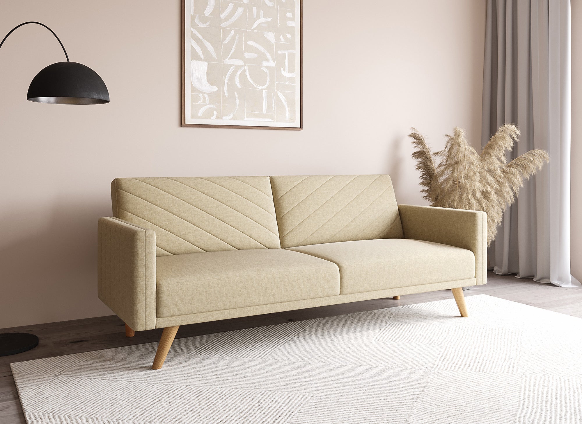 BALDER Skandinavisches 3-Sitzer-Sofa aus beigem Stoff