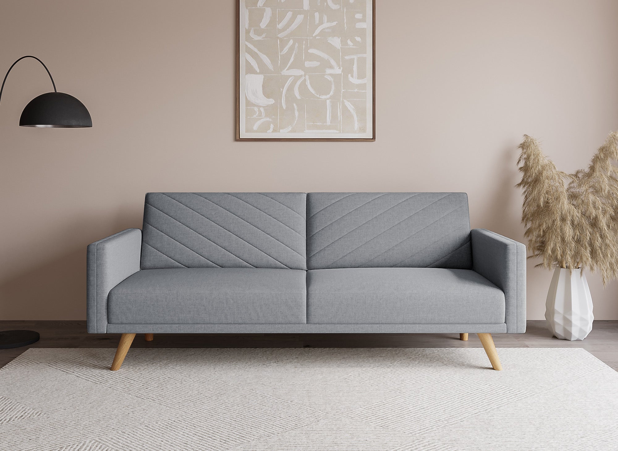 BALDER Skandinavisches umwandelbares 3-Sitzer-Sofa aus grauem Stoff