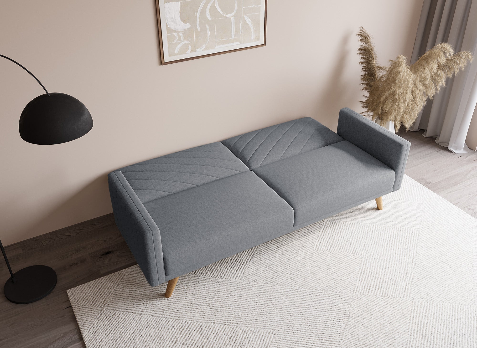 BALDER Skandinavisches umwandelbares 3-Sitzer-Sofa aus grauem Stoff