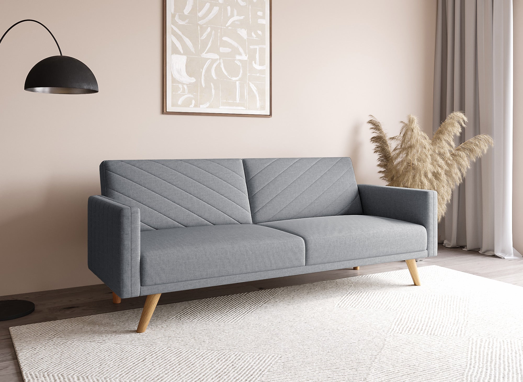 BALDER Skandinavisches umwandelbares 3-Sitzer-Sofa aus grauem Stoff