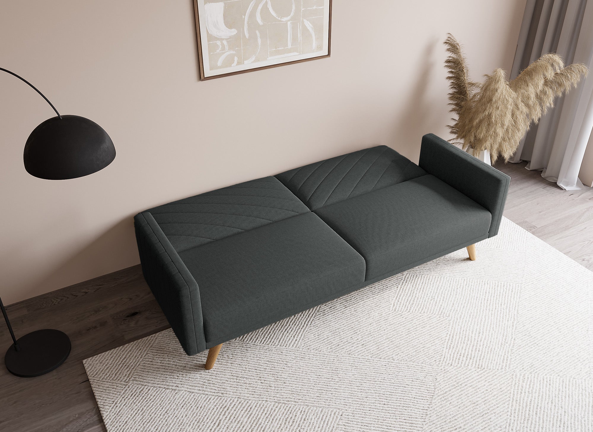 BALDER Skandinavisches umwandelbares 3-Sitzer-Sofa aus dunkelgrauem Stoff