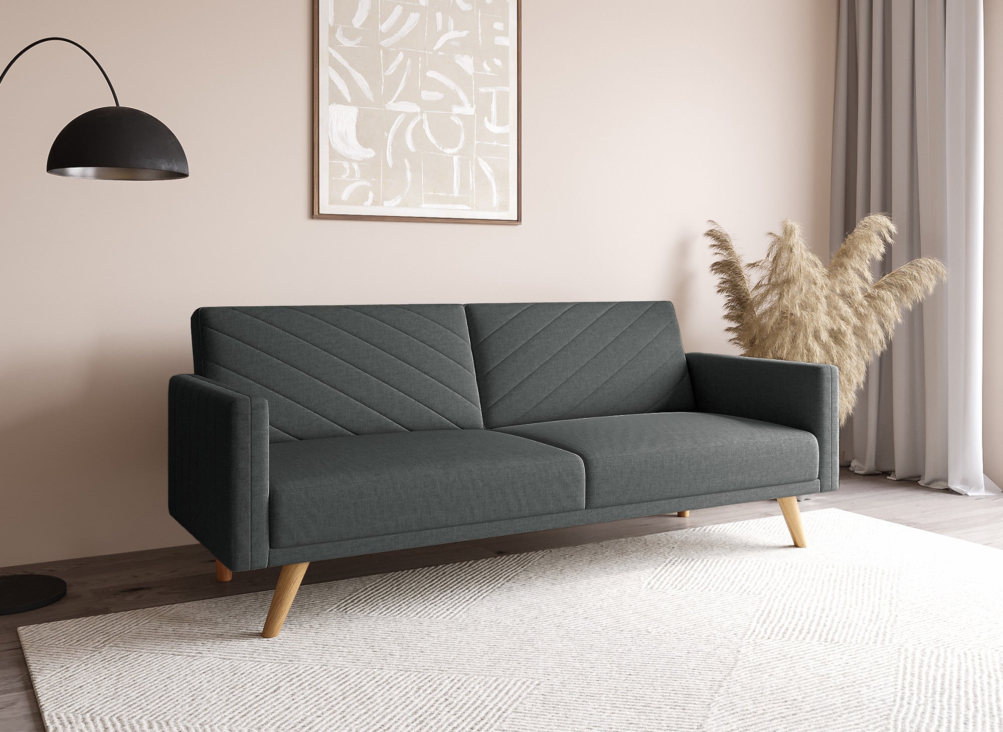BALDER Skandinavisches umwandelbares 3-Sitzer-Sofa aus dunkelgrauem Stoff