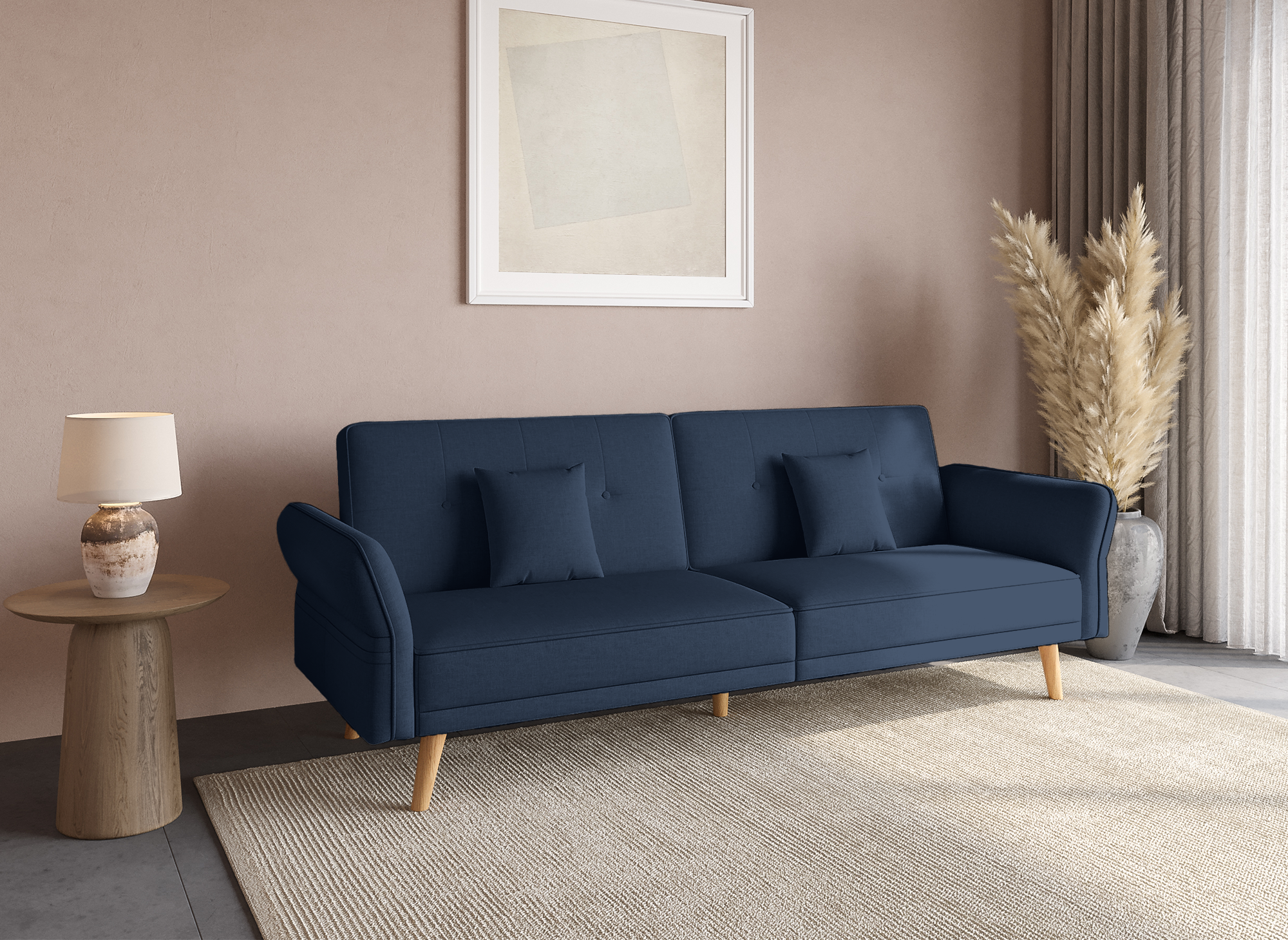 CHILI 3-Sitzer-Schlafsofa aus blauem Stoff