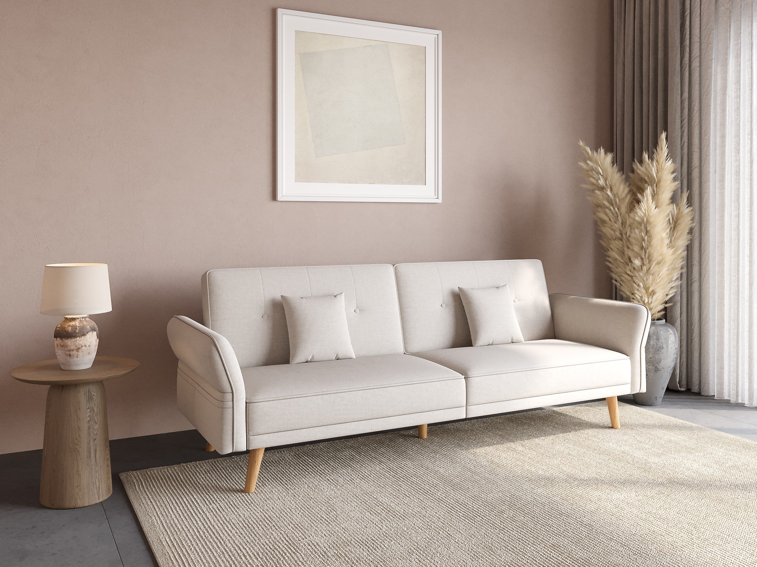 CHILI 3-Sitzer-Schlafsofa aus ecru-weißem Bouclé-Stoff
