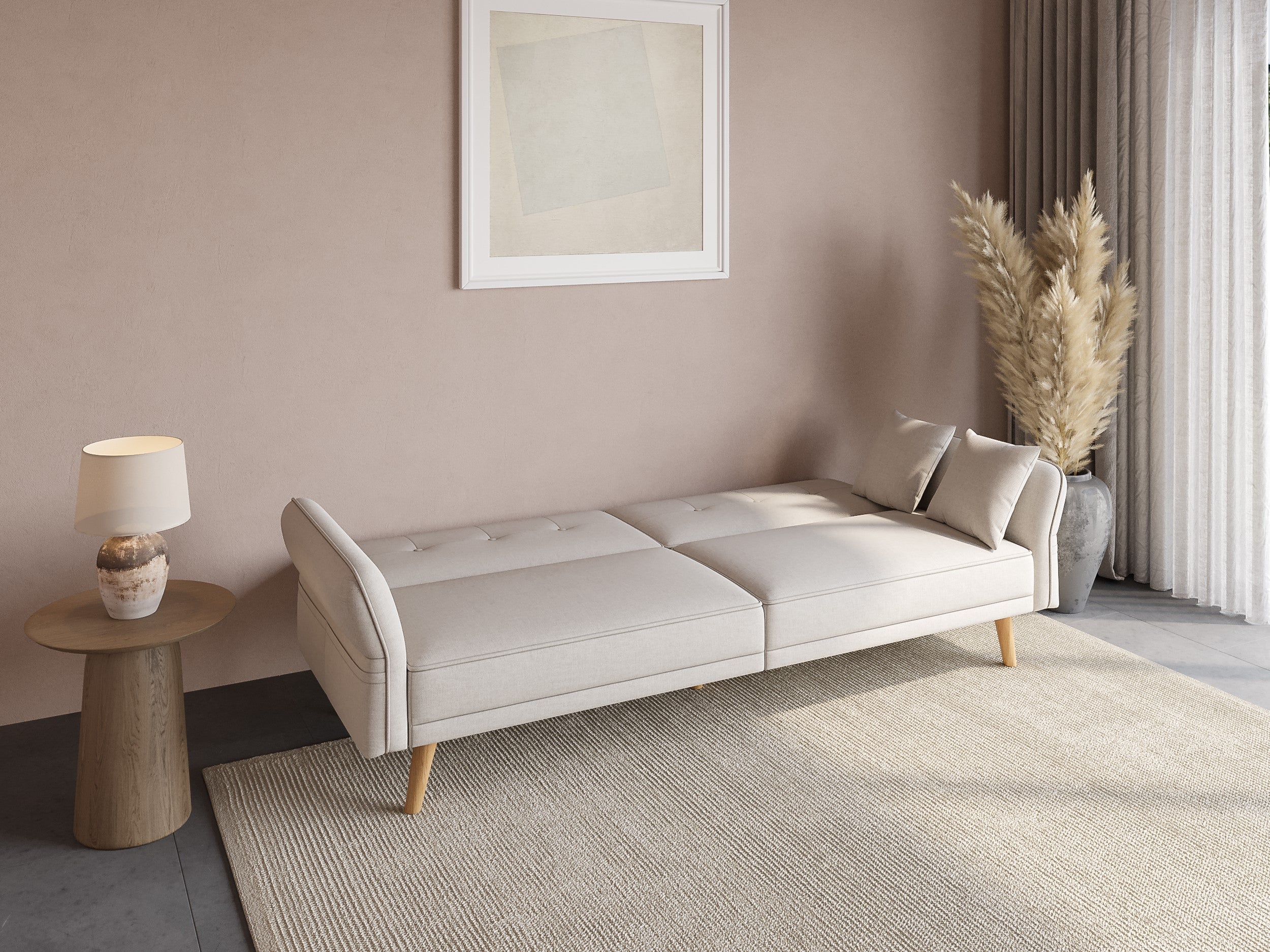 CHILI 3-Sitzer-Schlafsofa aus ecru-weißem Bouclé-Stoff