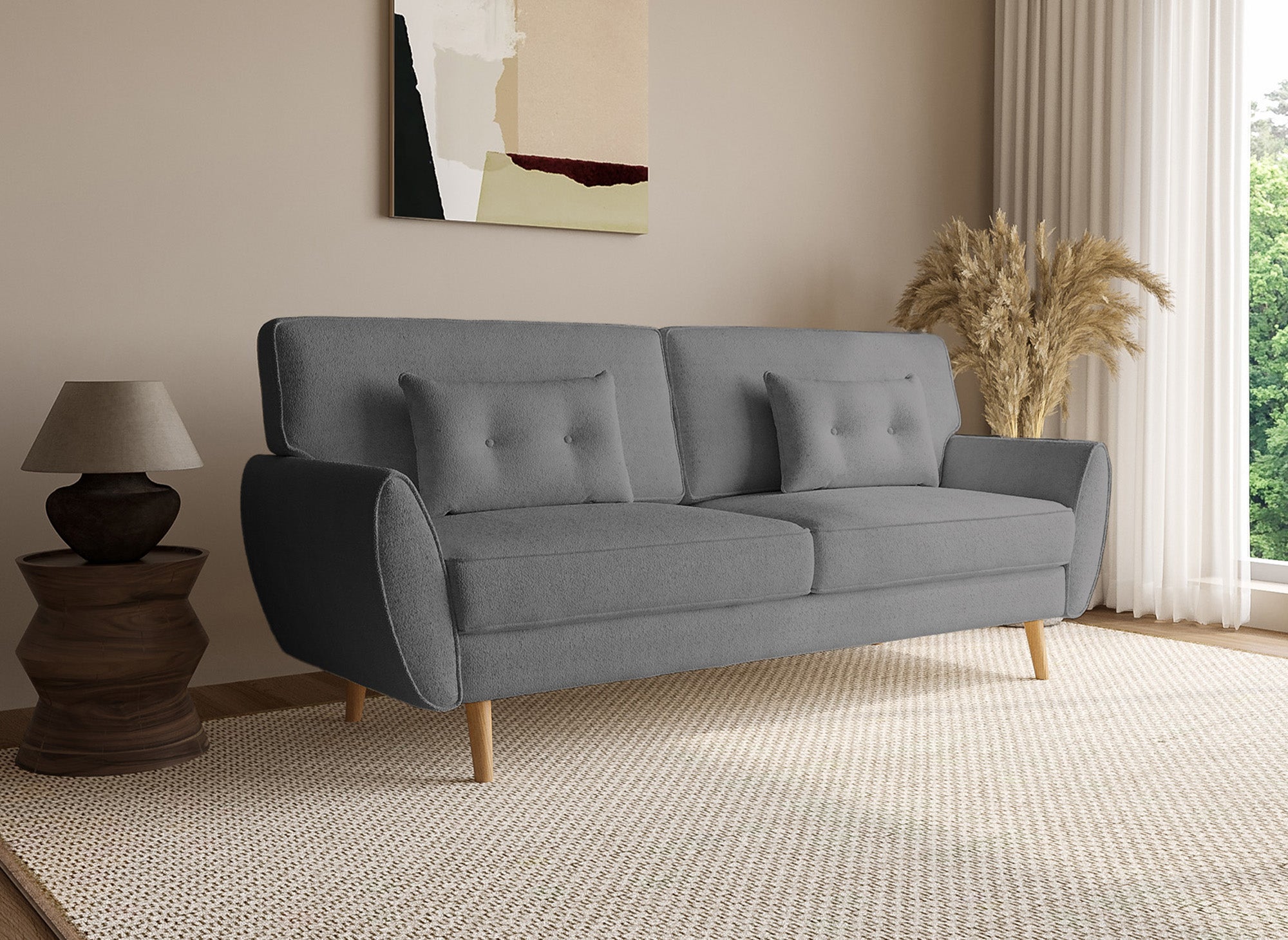 PANAMA graues Frottee-Schlafsofa mit Holzbeinen