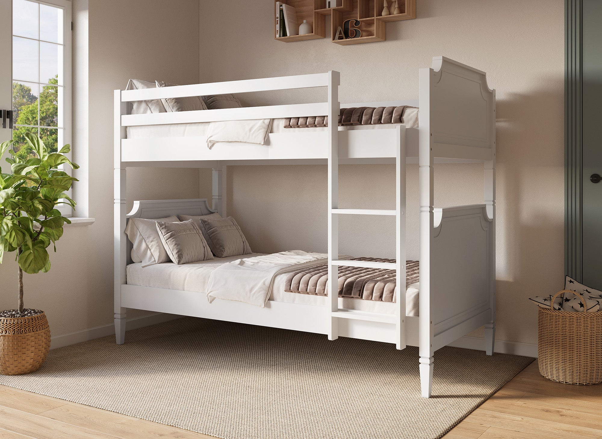 PAULINE weißes, teilbares Etagenbett aus Holz 90 x 190 cm