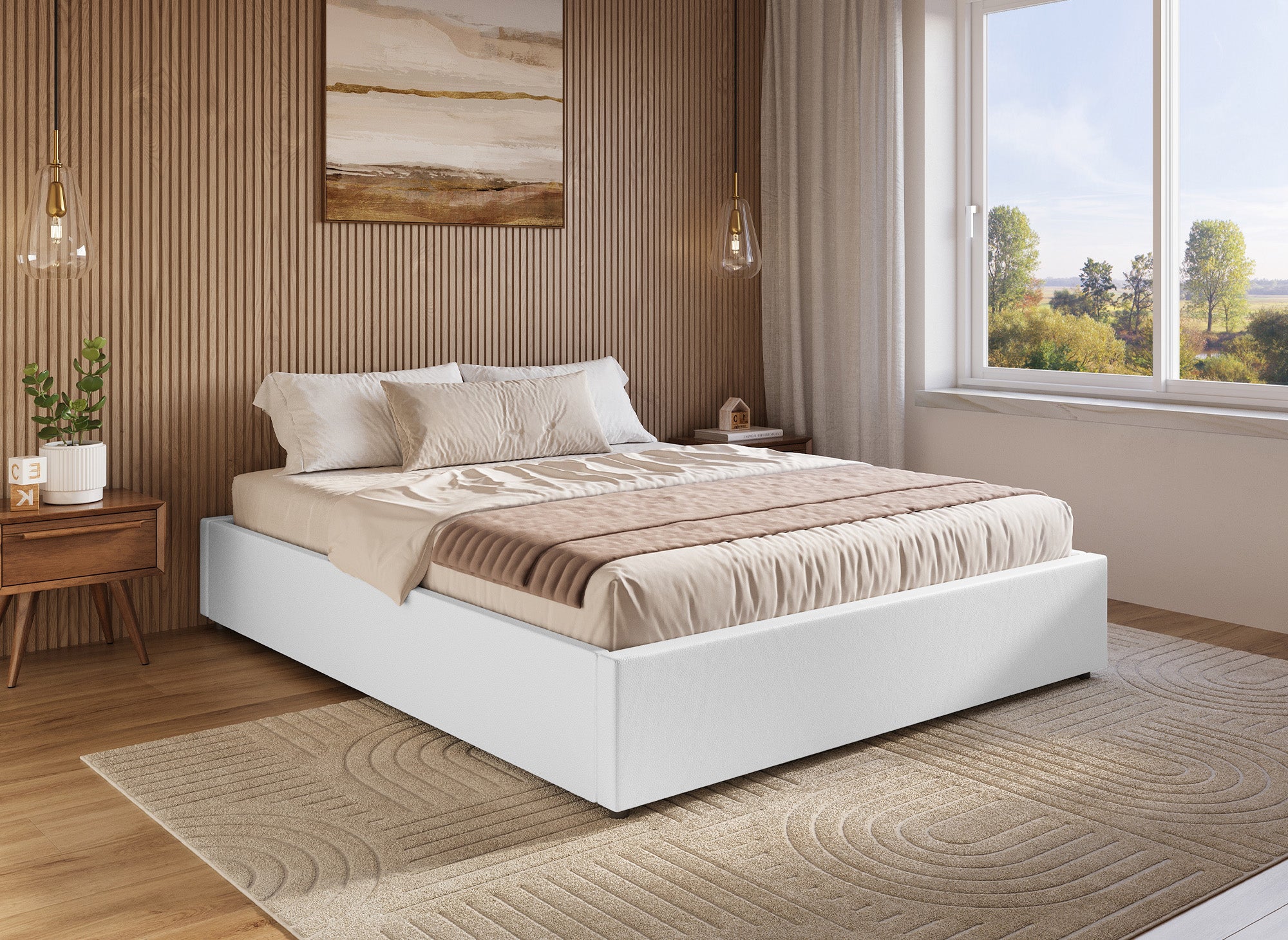 LIZBAN Weißes Kunstleder 180x200 cm Hochbett mit Stauraum