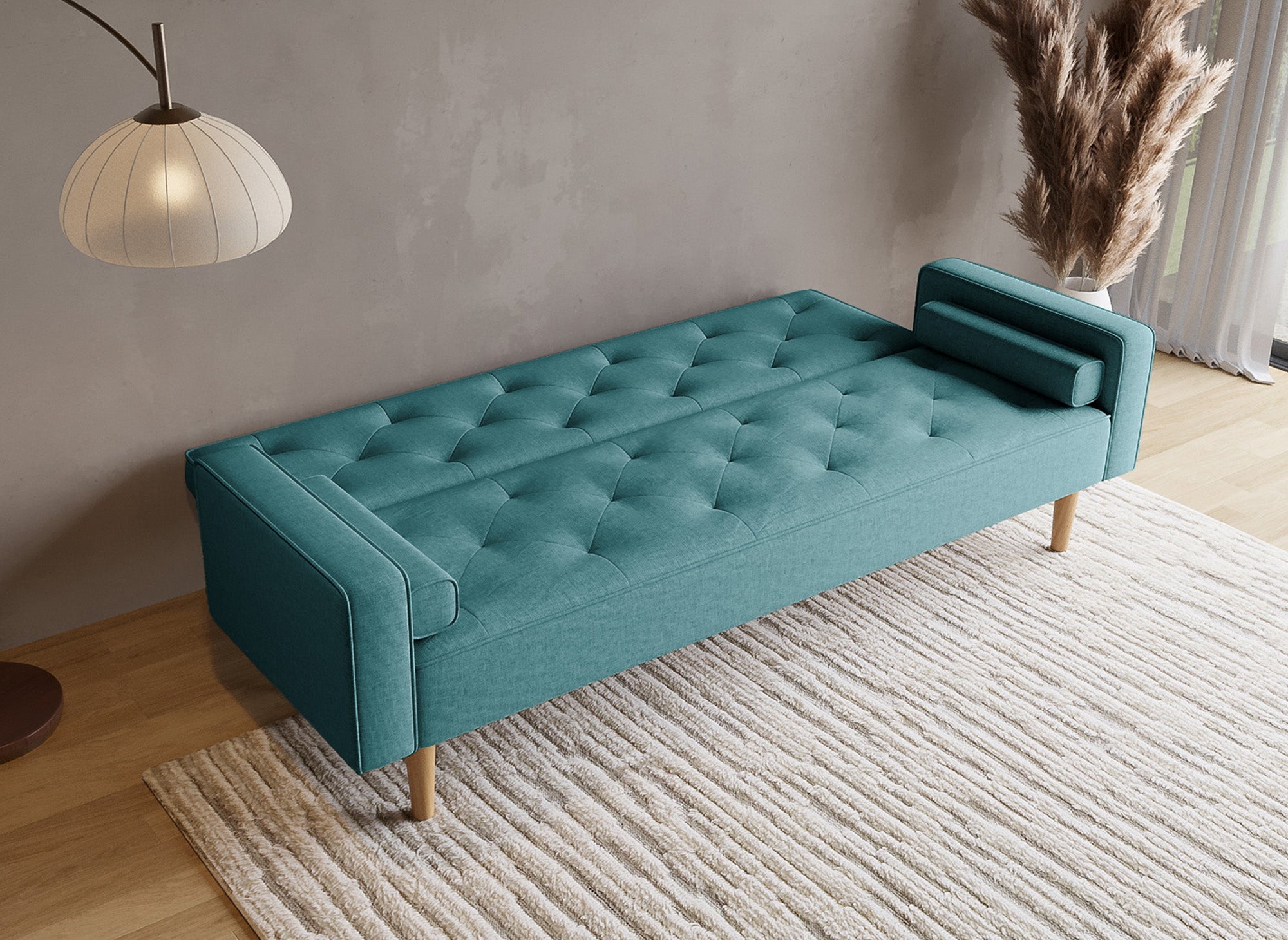 Blaues Stoffschlafsofa mit Holzbeinen JAKARTA