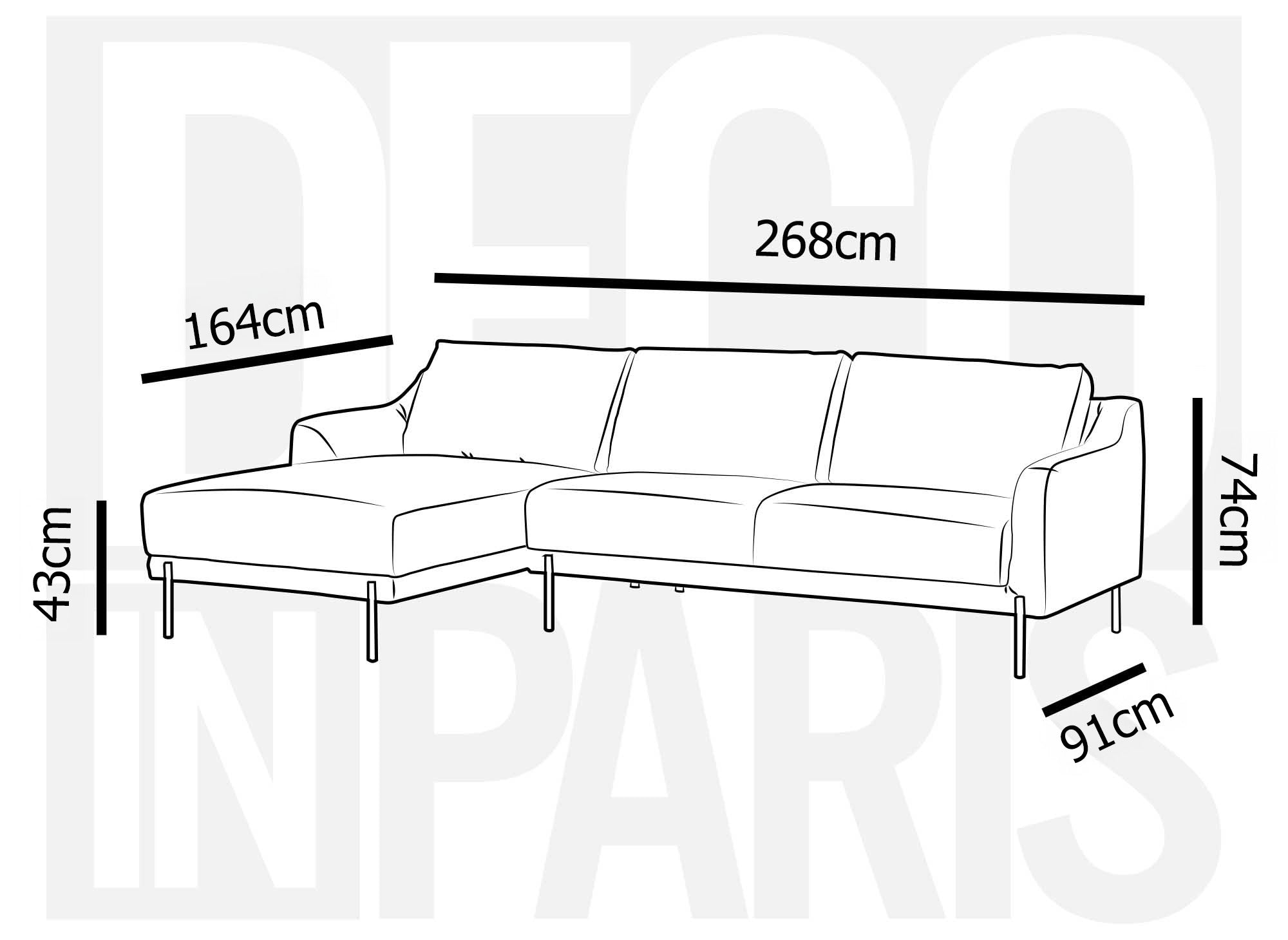 CELINE Ecksofa aus grauem Samt mit Chaiselongue – Linke Ecke