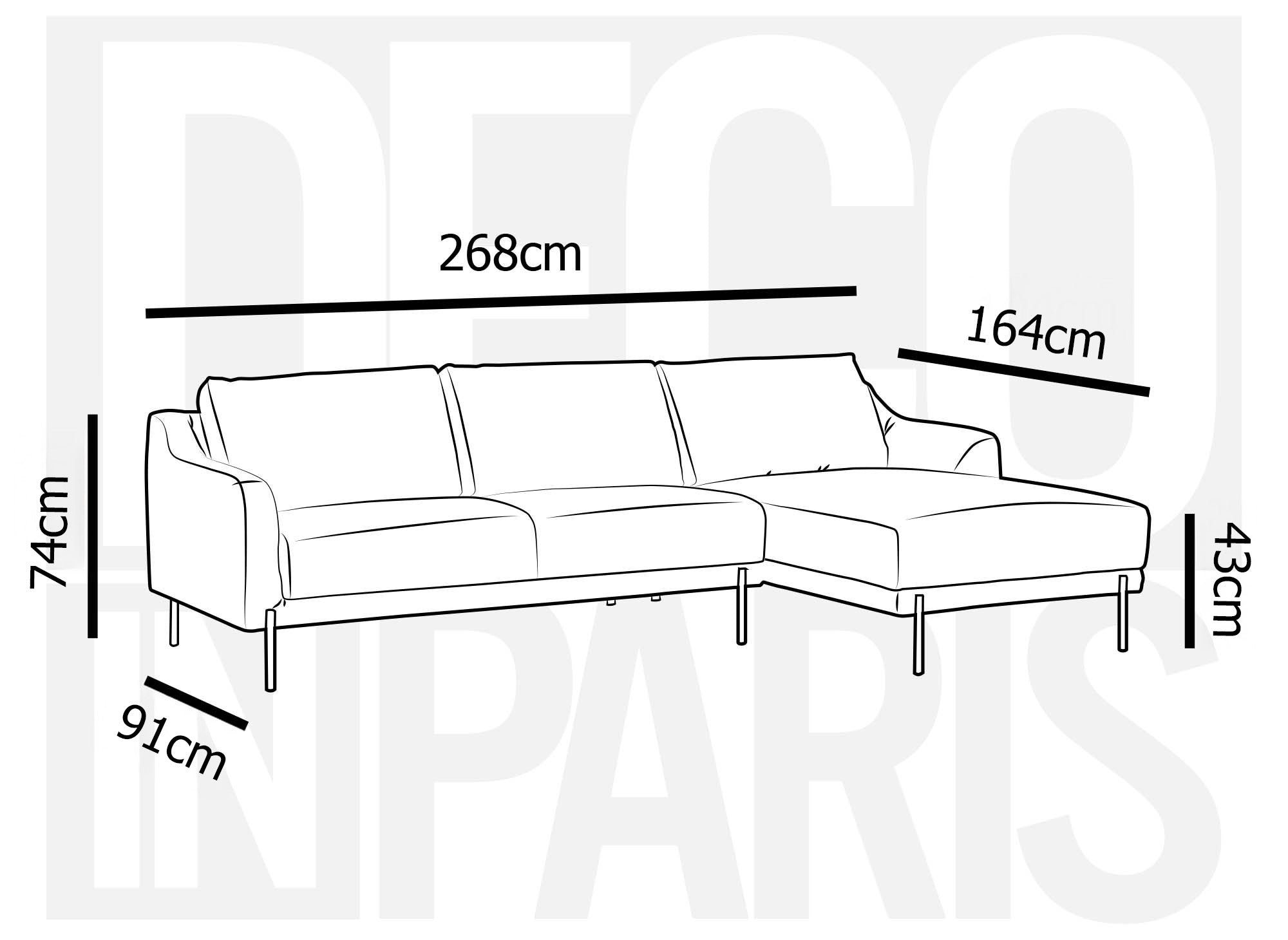 CELINE Ecksofa aus grauem Samt mit Chaiselongue - Right Angle