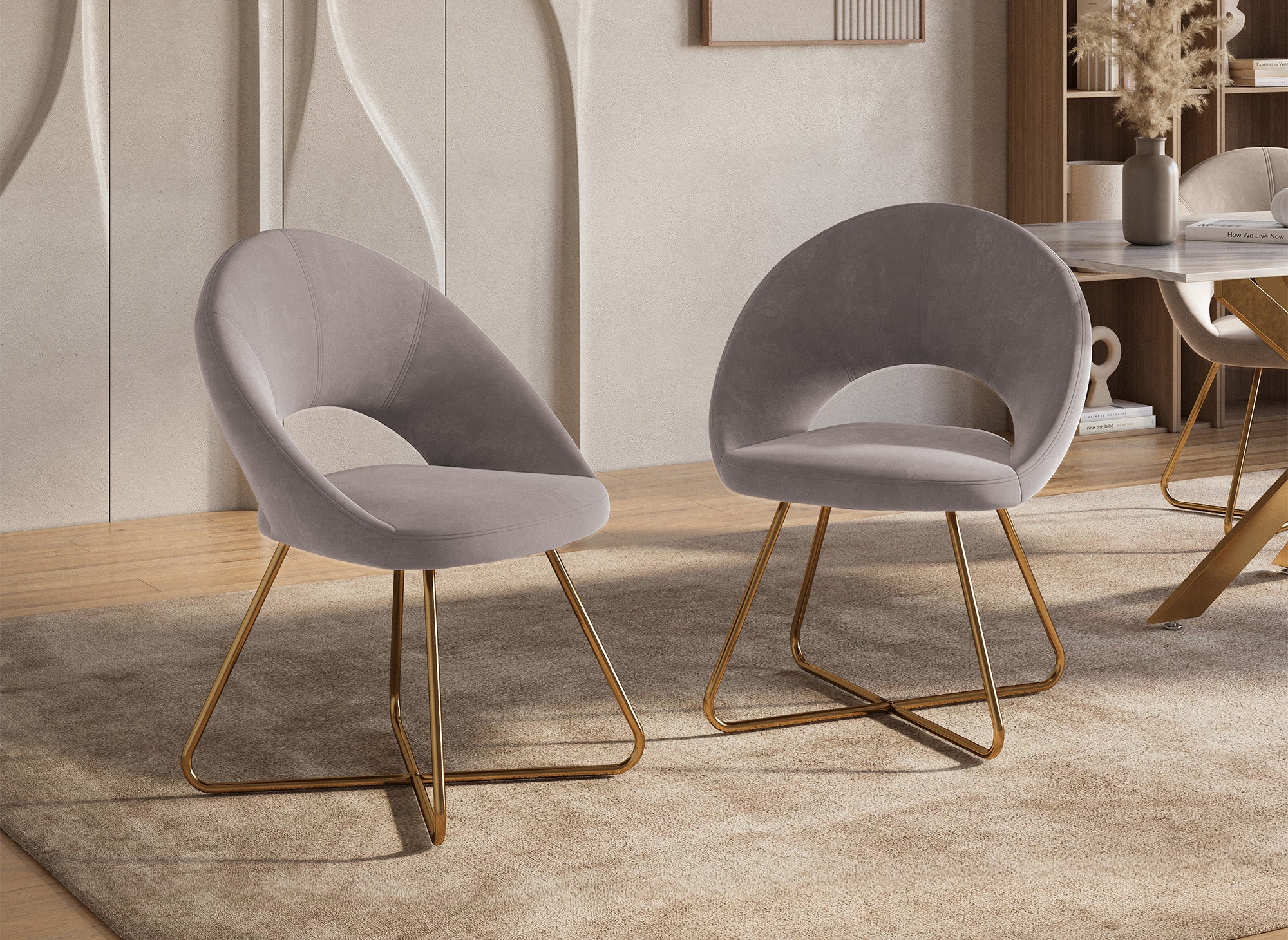 2er-Set Designer-Stühle PETRA aus beigem Samt