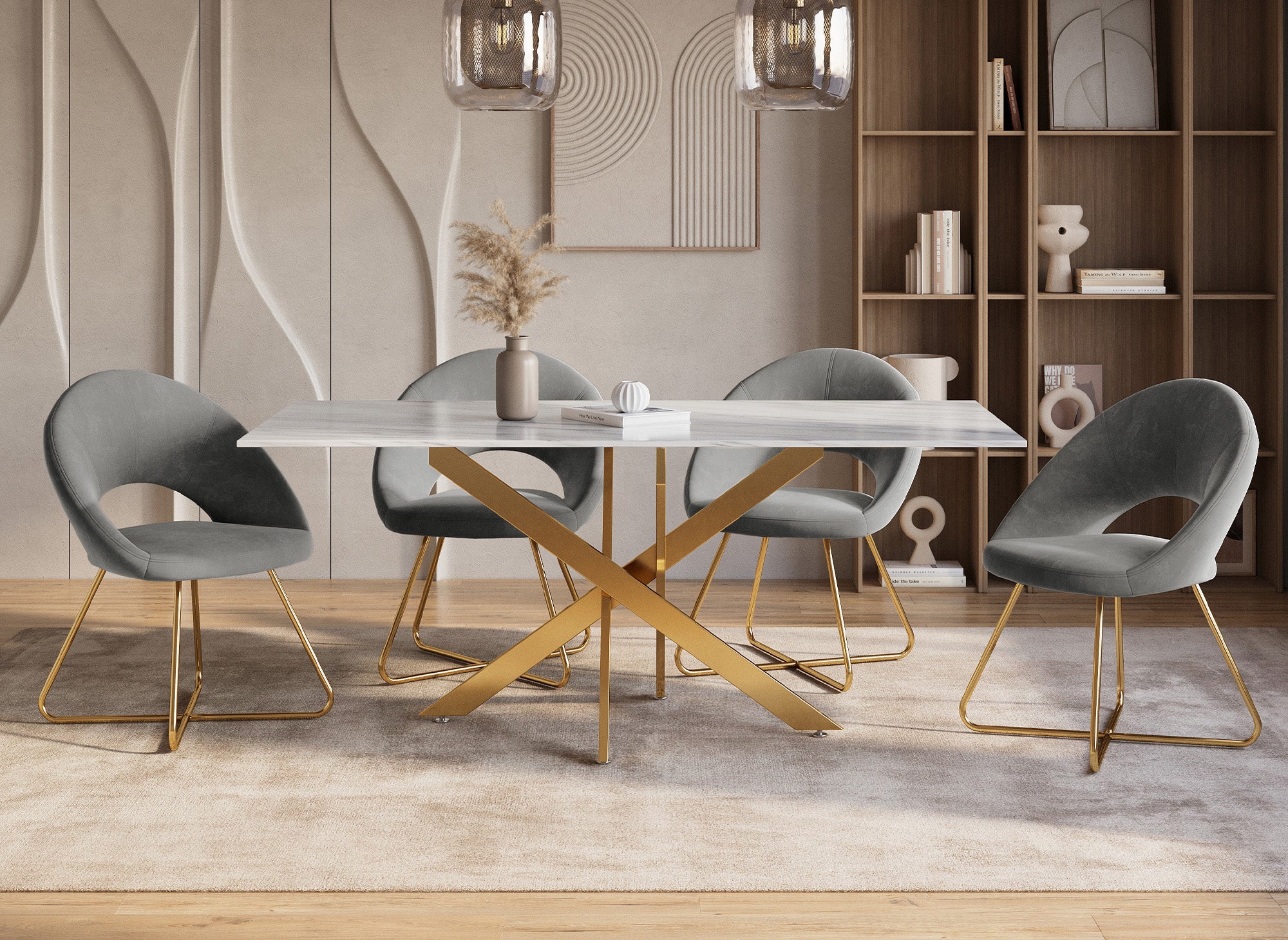 2er-Set Designerstühle PETRA aus grauem Samt