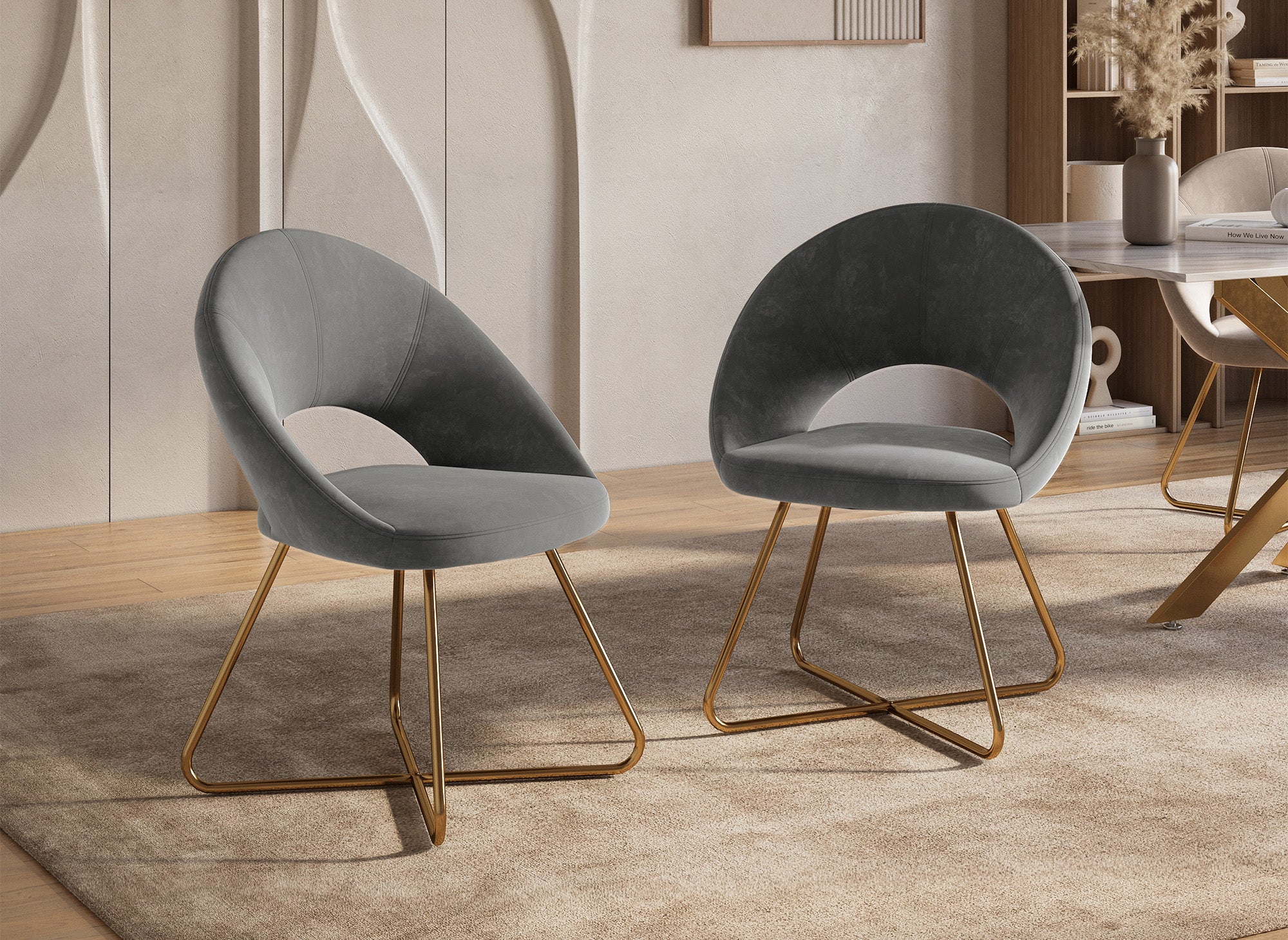 2er-Set Designerstühle PETRA aus grauem Samt