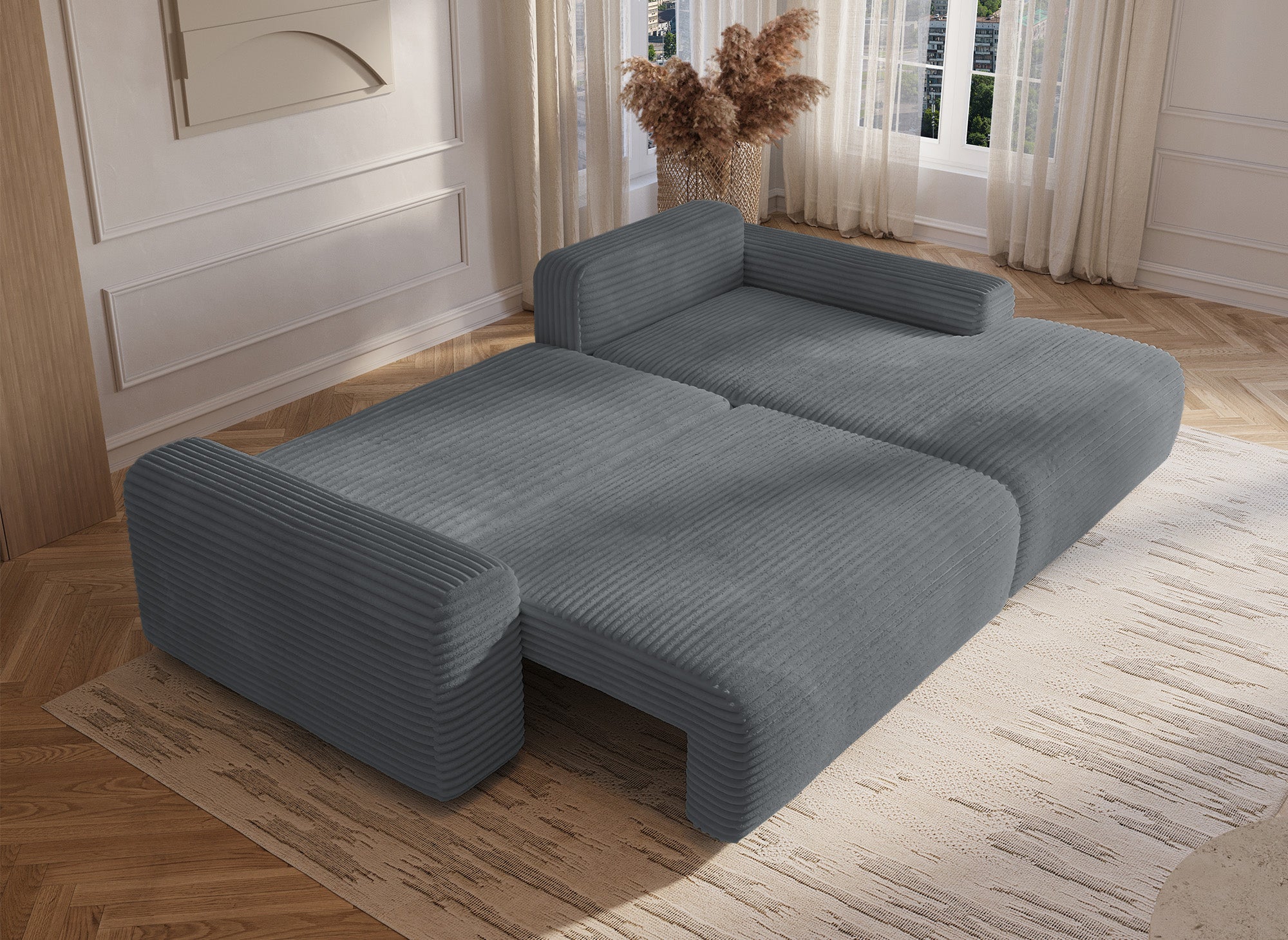 Ecksofa rechts mit Bettkasten aus dickem dunkelgrauem Cord BALI - Ecke rechts