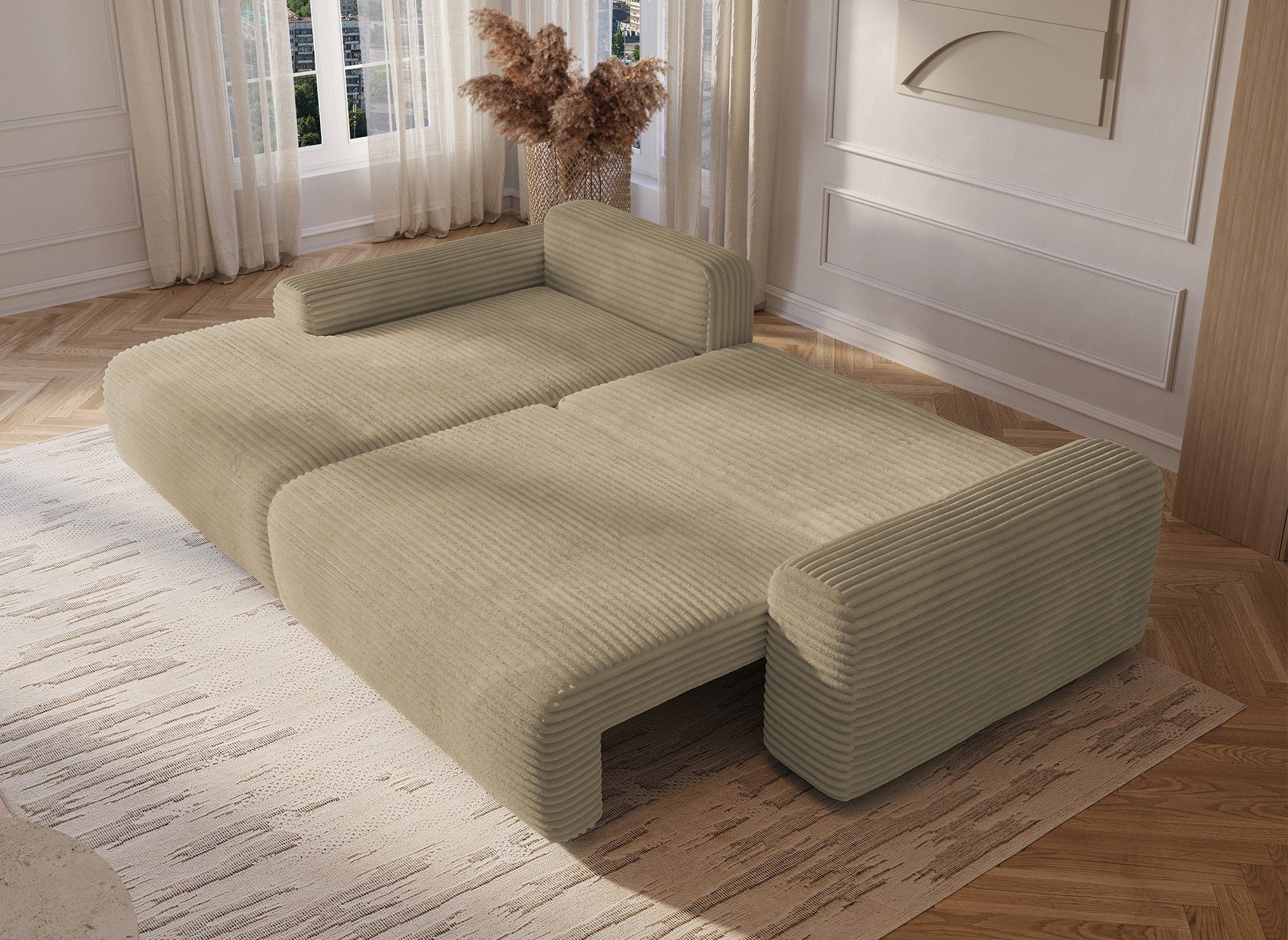 Ecksofa links mit Bettkasten aus dickem Cord in Taupe BALI - Ecke links