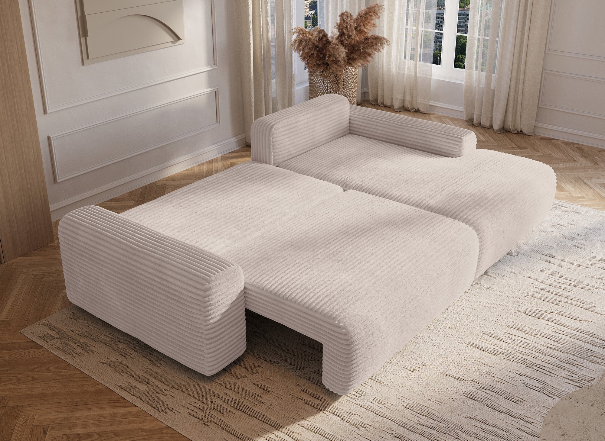 Ecksofa rechts mit Bettkasten aus dickem, beigem Cord BALI - Ecke rechts
