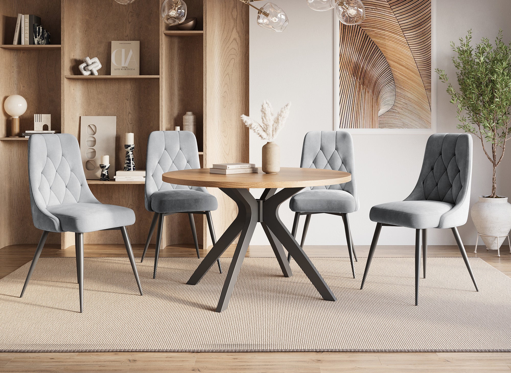 4er-Set OLVEA-Designerstühle aus grauem Samt