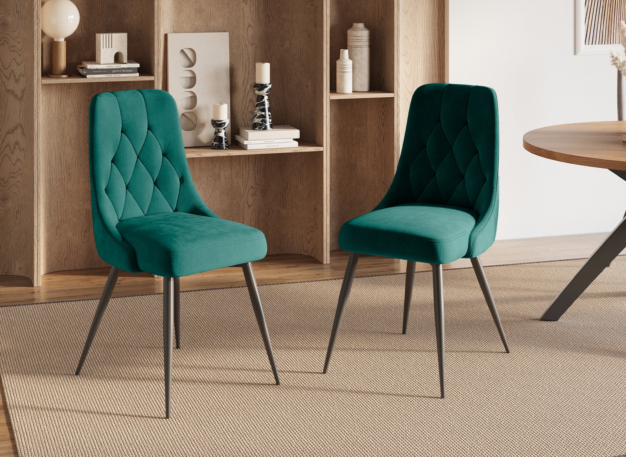 4er-Set Designerstühle aus grünem Samt OLVEA