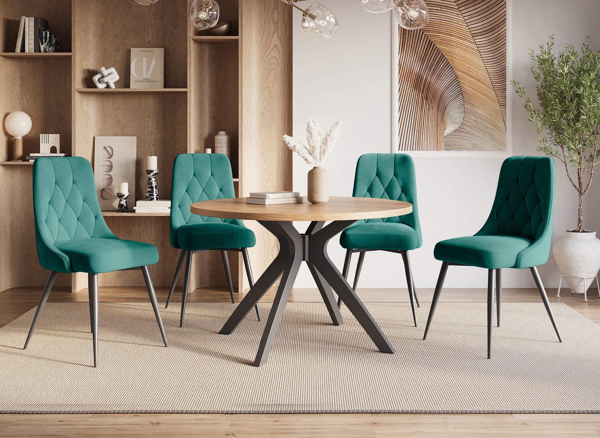 4er-Set Designerstühle aus grünem Samt OLVEA