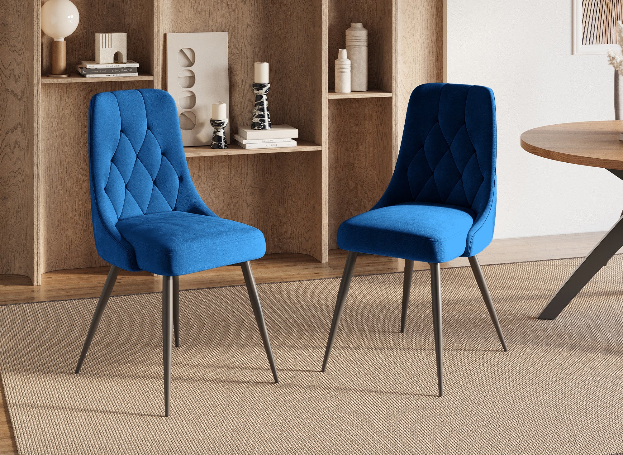 4er-Set OLVEA-Designerstühle aus blauem Samt