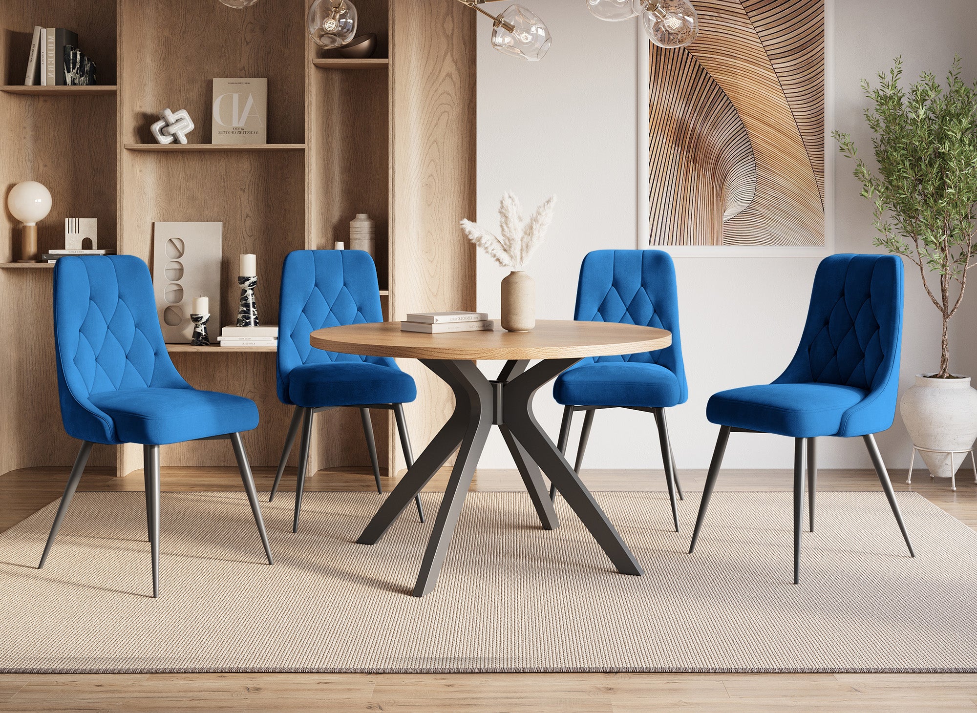 4er-Set OLVEA-Designerstühle aus blauem Samt