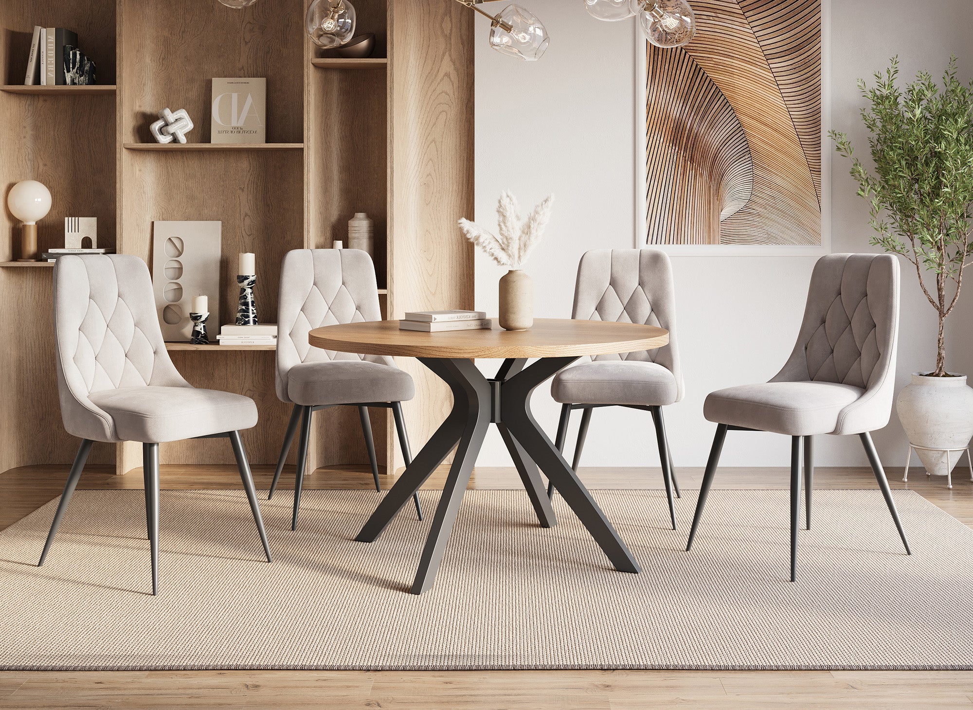 4er-Set Designerstühle aus beigem Samt OLVEA