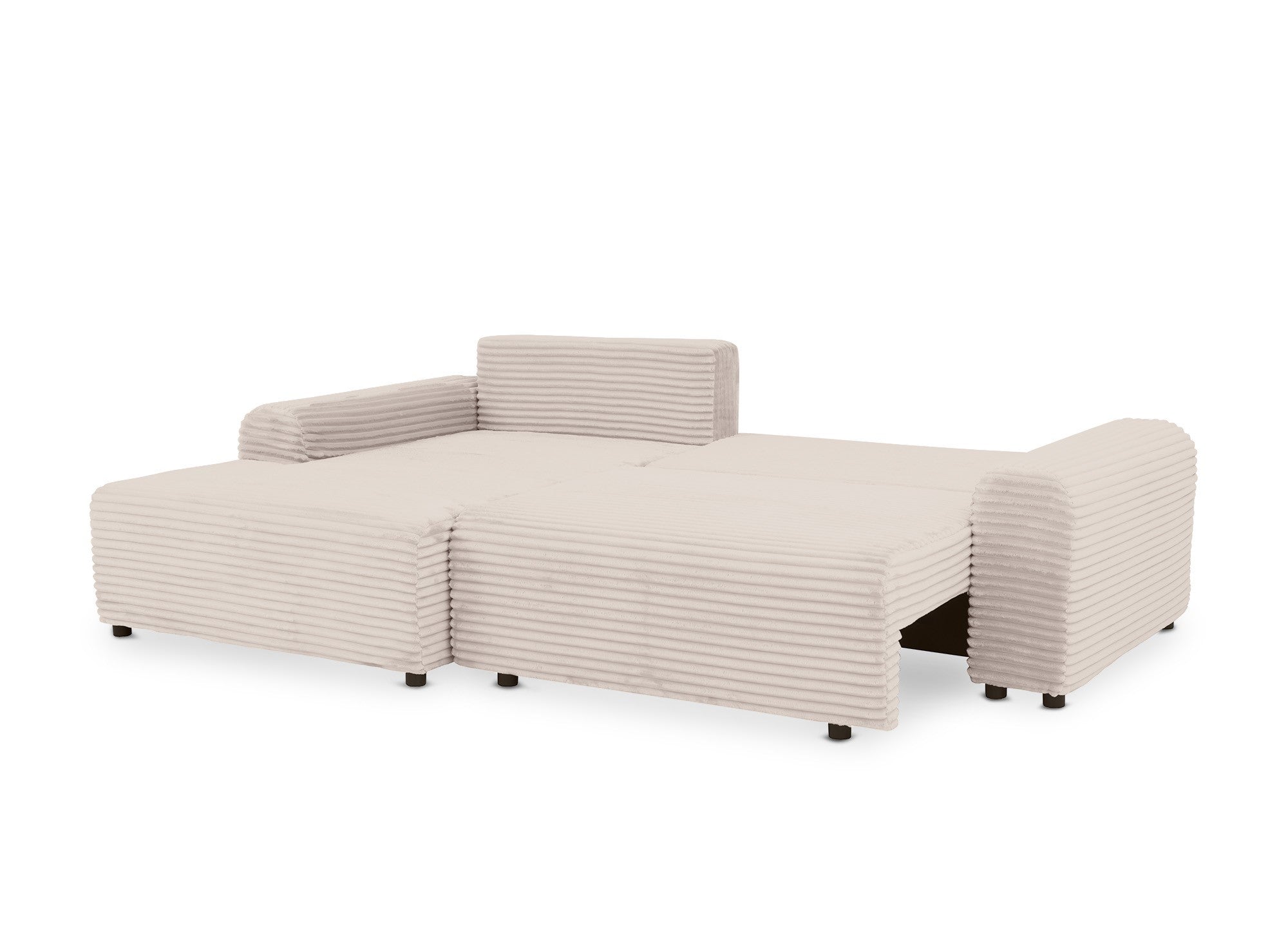 Ecksofa links mit Bettkasten aus dickem, beigem Cord BALI - Ecke links