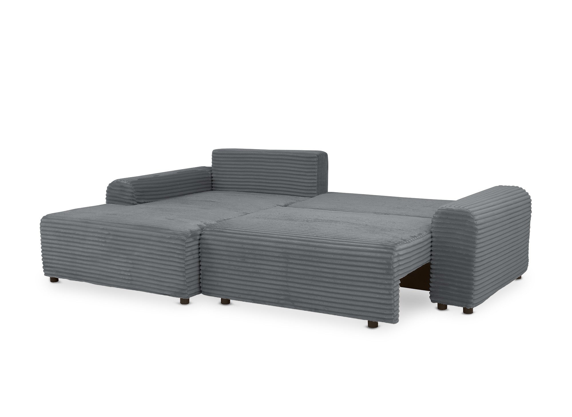 Ecksofa links mit Bettkasten aus dickem dunkelgrauem Cord BALI - Ecke links