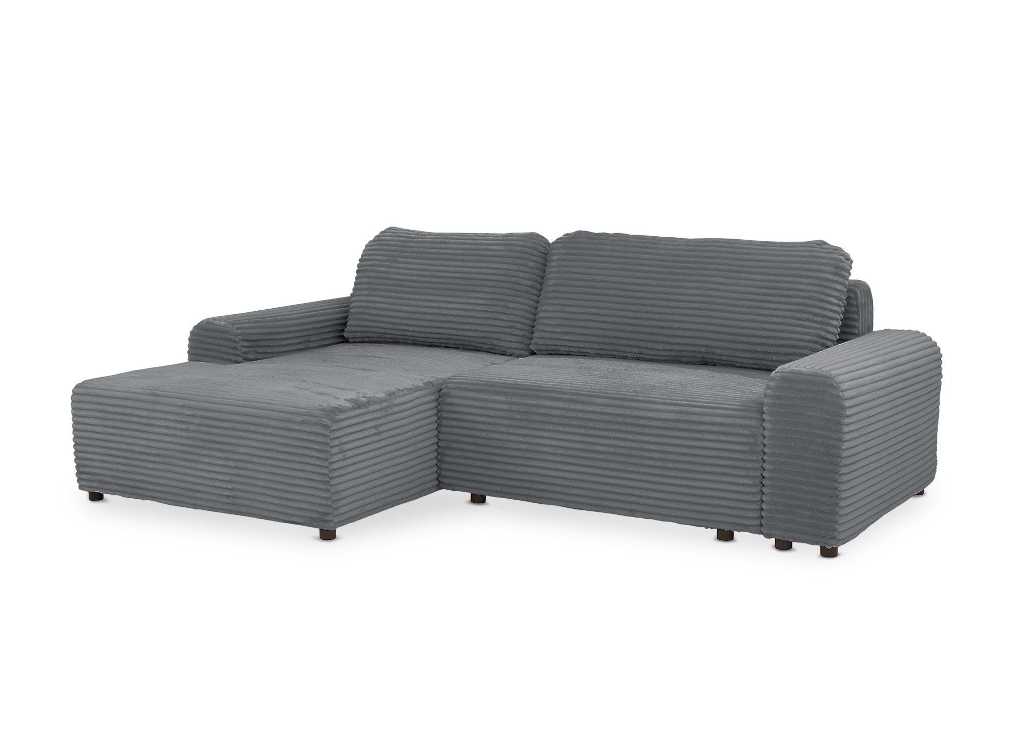 Ecksofa links mit Bettkasten aus dickem dunkelgrauem Cord BALI - Ecke links