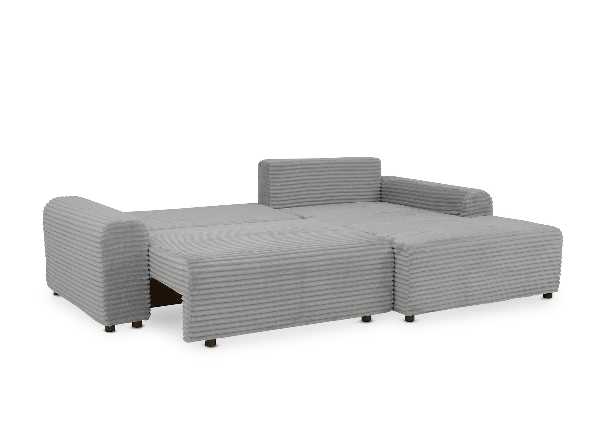 Ecksofa rechts mit Bettkasten aus dickem hellgrauem Cord BALI - Ecke rechts