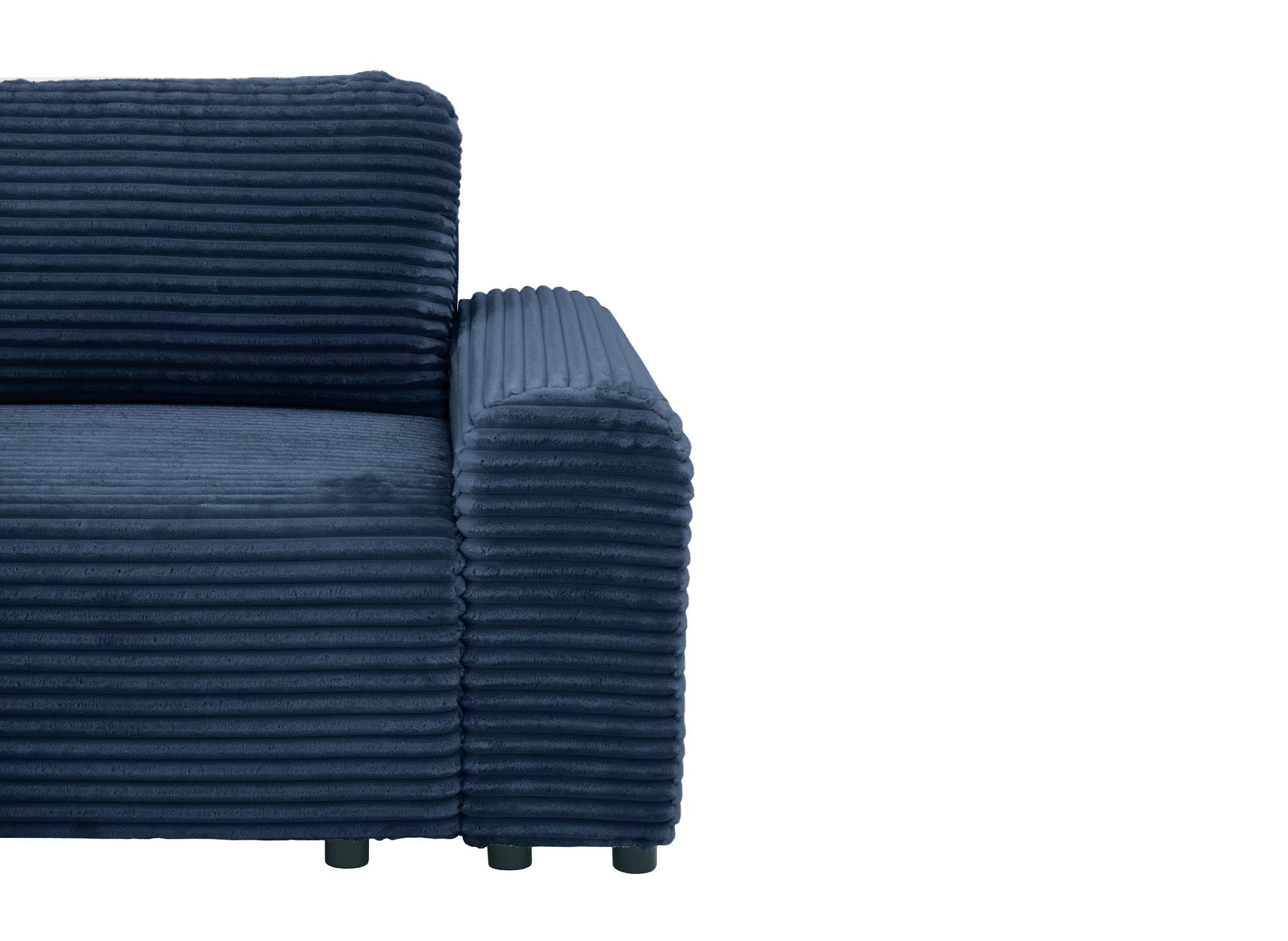 Ecksofa links mit Bettkasten aus dickem dunkelblauem Cord BALI - Ecke links