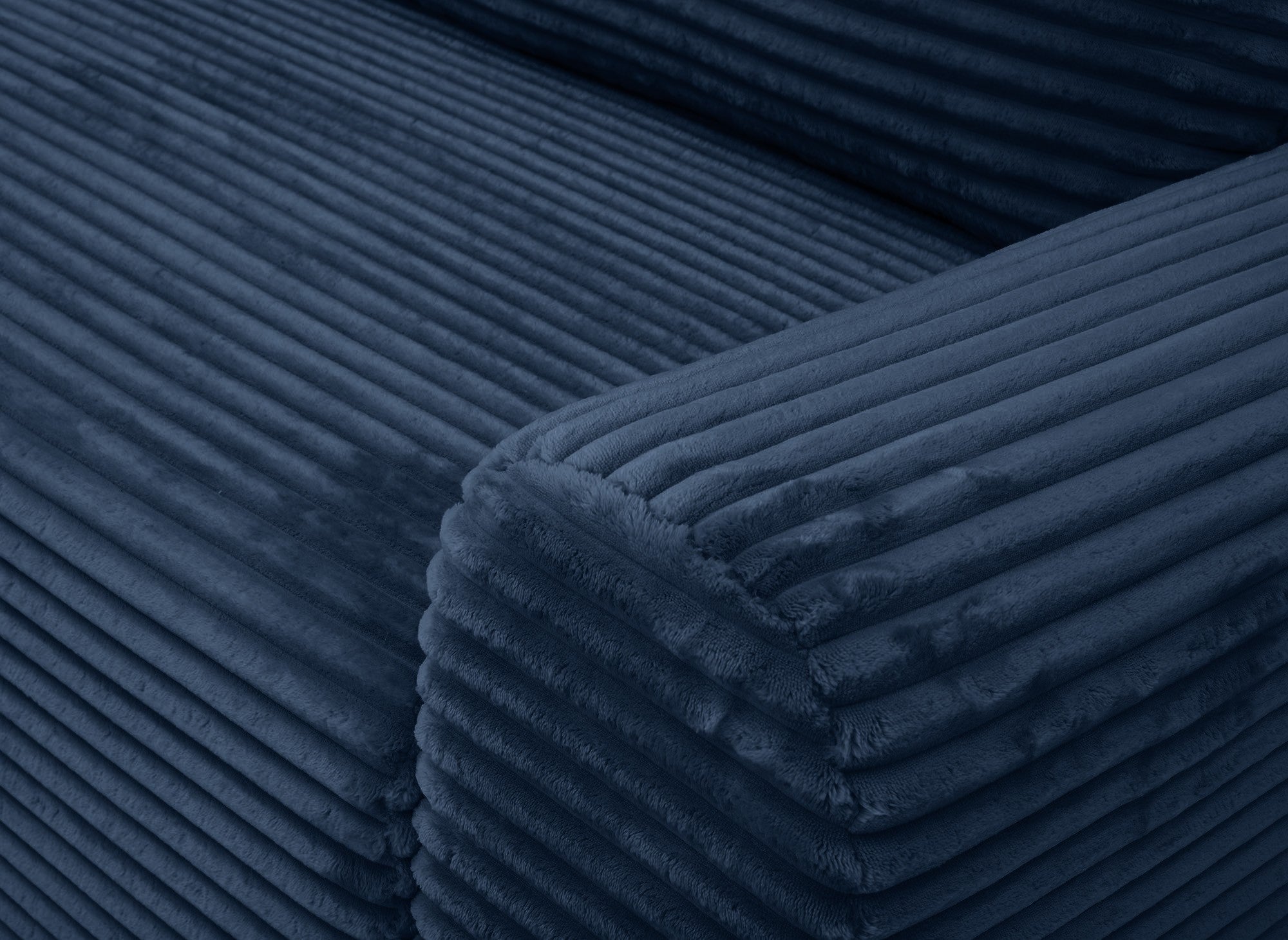 Ecksofa links mit Bettkasten aus dickem dunkelblauem Cord BALI - Ecke links
