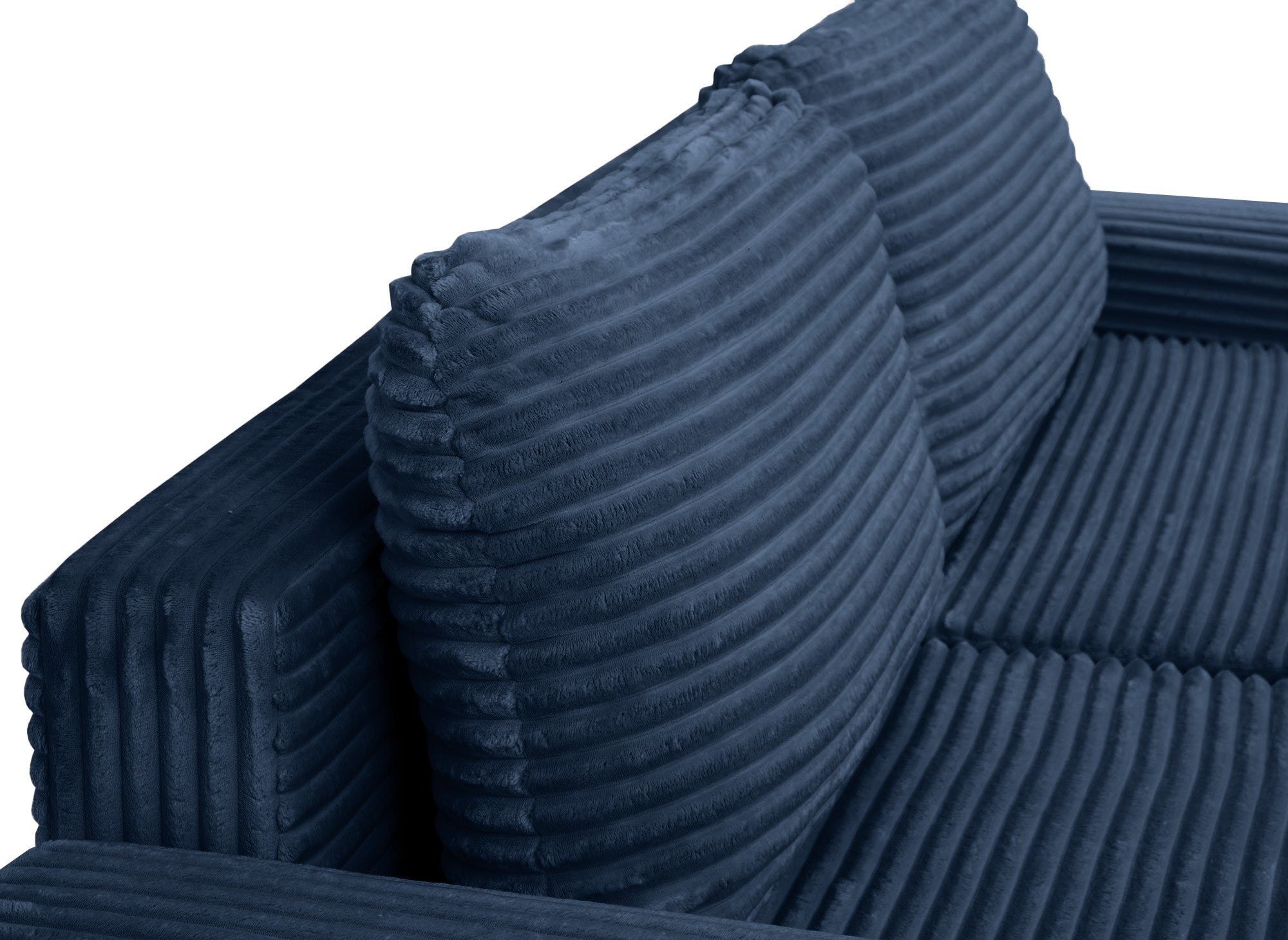 Ecksofa links mit Bettkasten aus dickem dunkelblauem Cord BALI - Ecke links