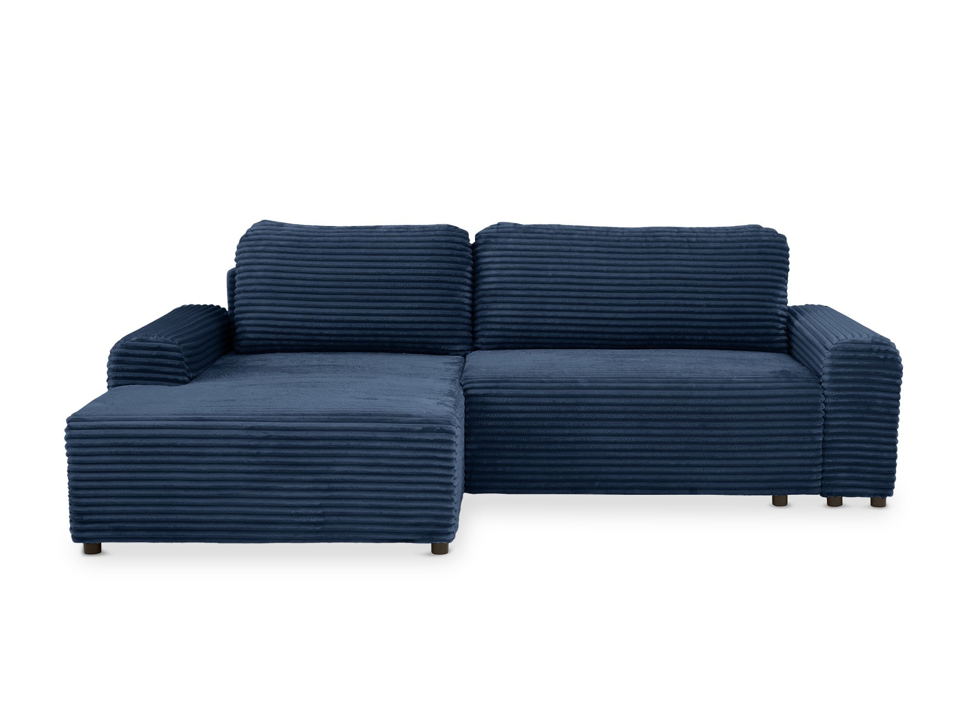 Ecksofa links mit Bettkasten aus dickem dunkelblauem Cord BALI - Ecke links