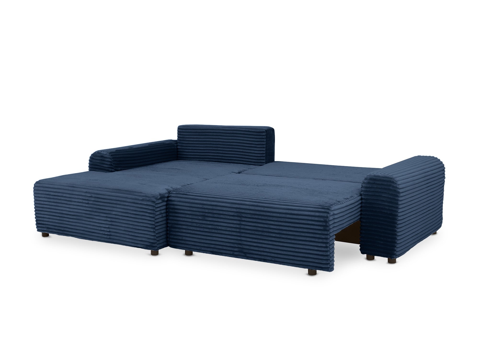 Ecksofa links mit Bettkasten aus dickem dunkelblauem Cord BALI - Ecke links