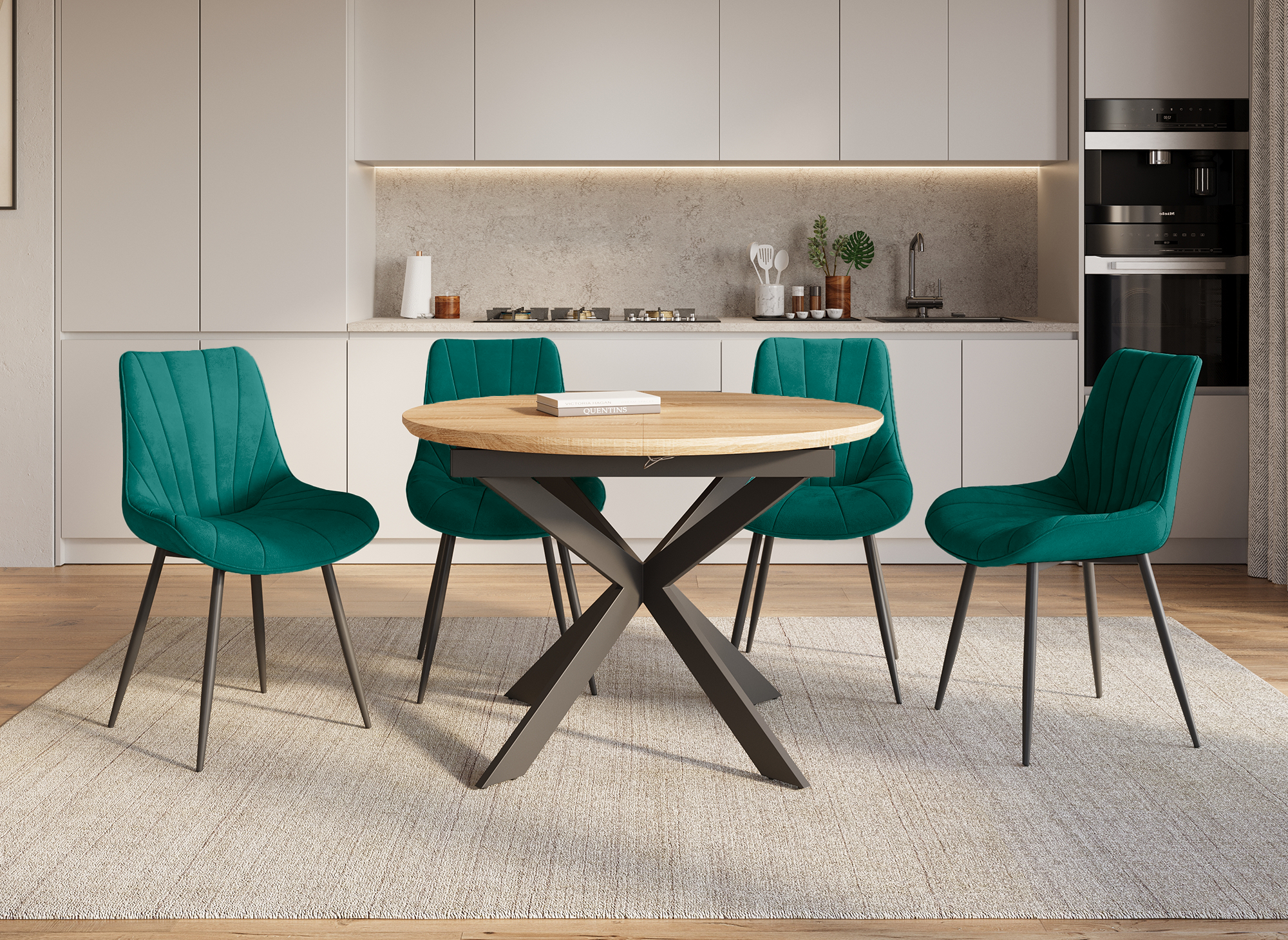 4er-Set ELOVA Designer-Stühle aus grünem Samt