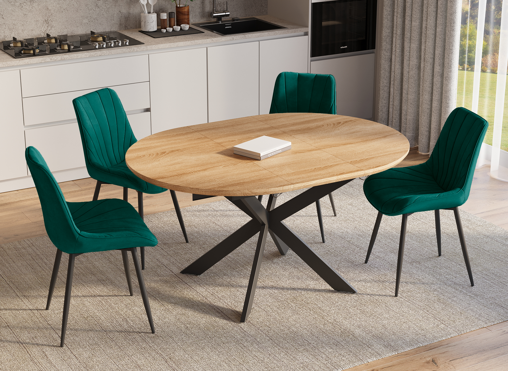 4er-Set ELOVA Designer-Stühle aus grünem Samt
