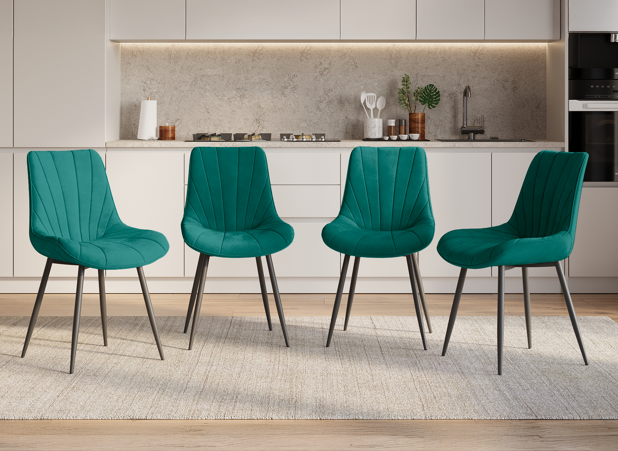 4er-Set ELOVA Designer-Stühle aus grünem Samt