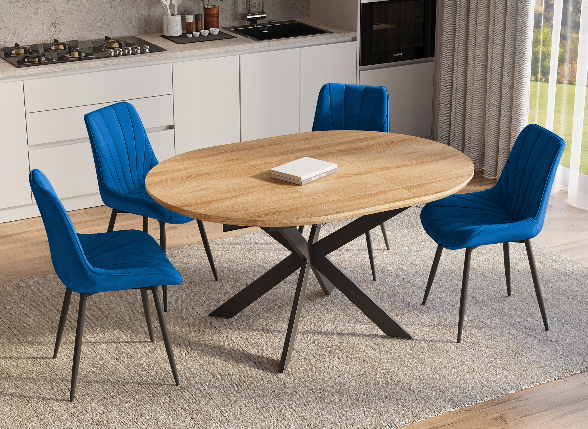 4er-Set ELOVA Designer-Stühle aus blauem Samt