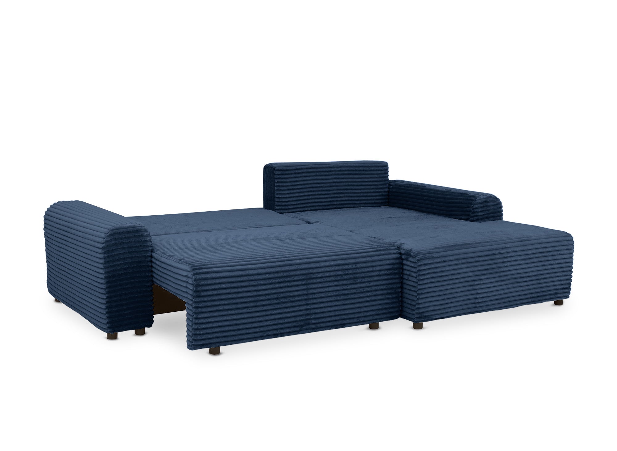Ecksofa rechts mit Bettkasten aus dickem dunkelblauem Cord BALI - Ecke rechts