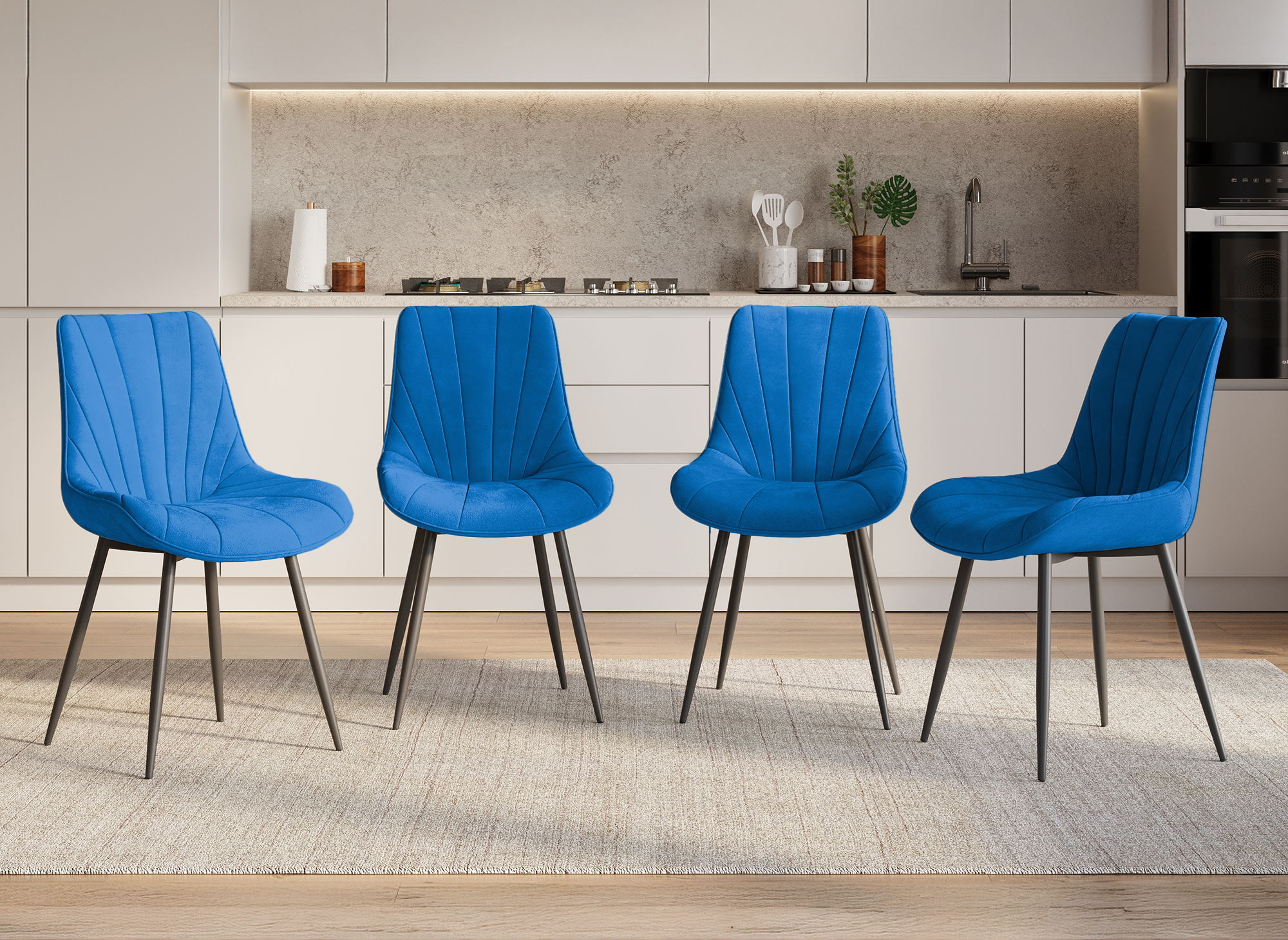 4er-Set ELOVA Designer-Stühle aus blauem Samt