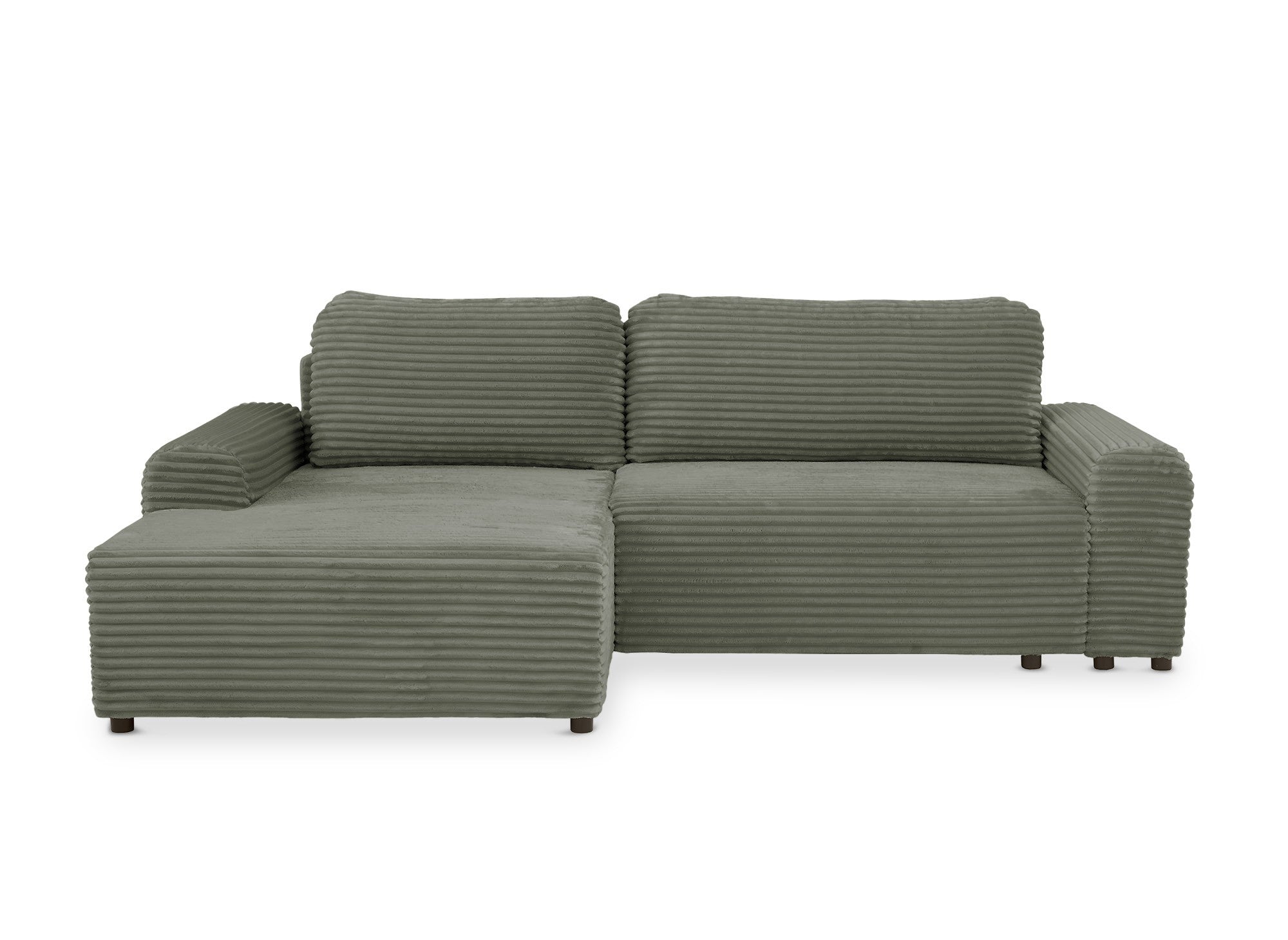 Ecksofa links mit Bettkasten aus dickem khakigrünem Cord BALI - Ecke links