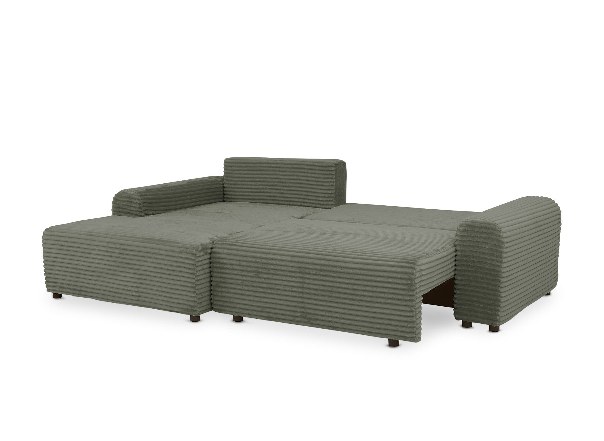 Ecksofa links mit Bettkasten aus dickem khakigrünem Cord BALI - Ecke links