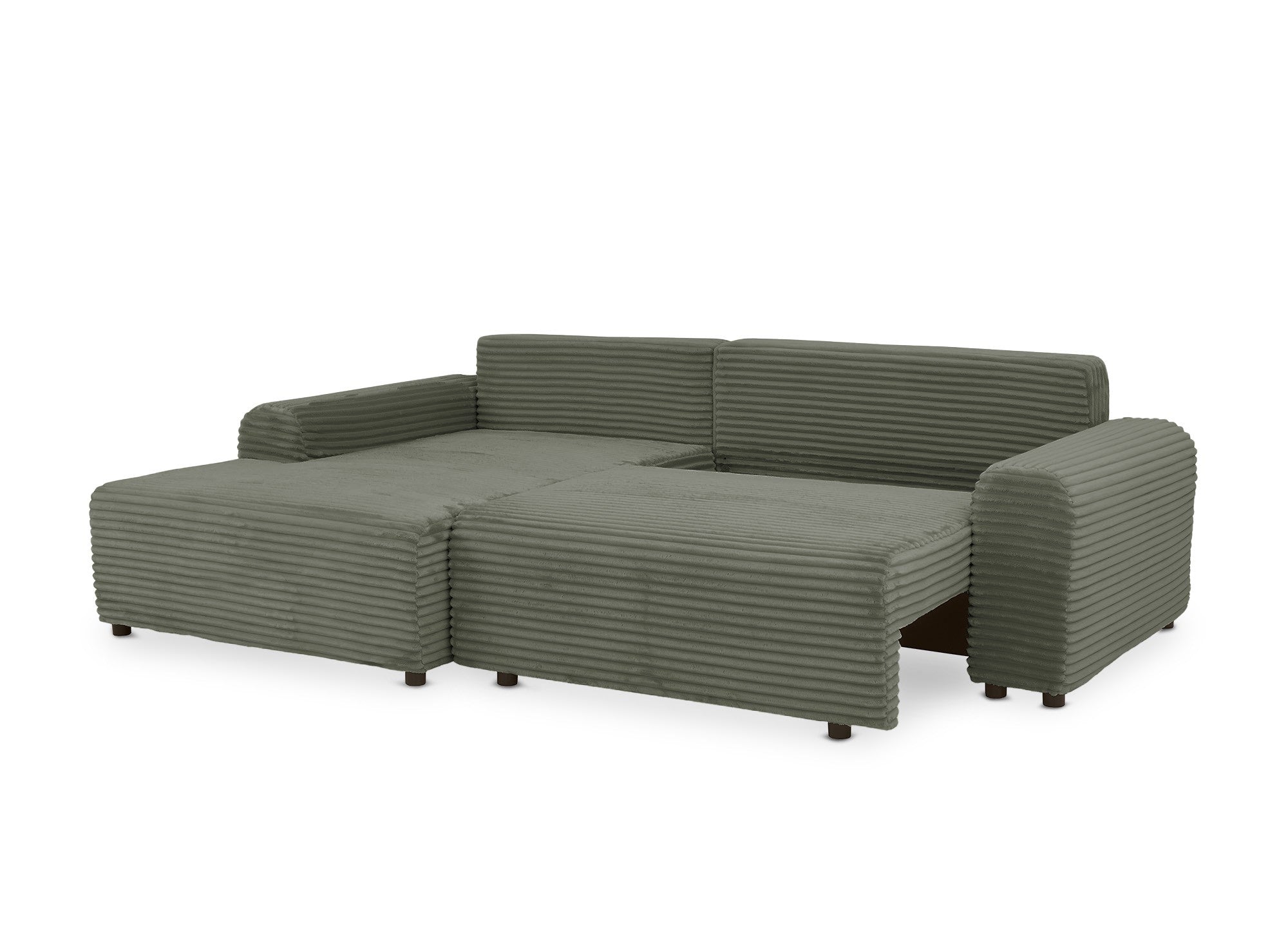 Ecksofa links mit Bettkasten aus dickem khakigrünem Cord BALI - Ecke links