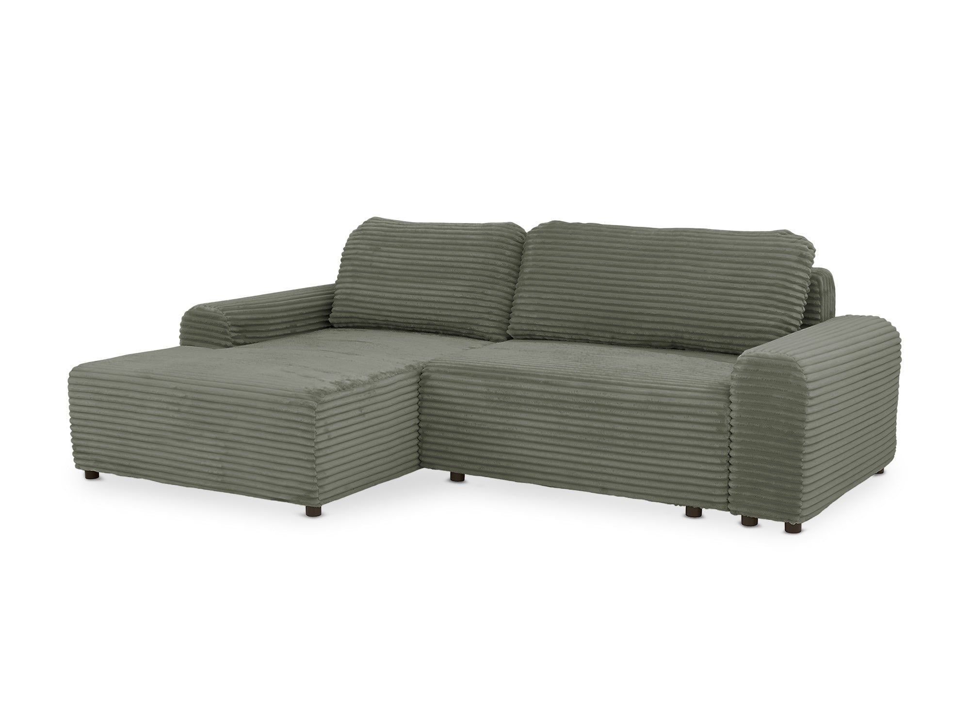 Ecksofa links mit Bettkasten aus dickem khakigrünem Cord BALI - Ecke links