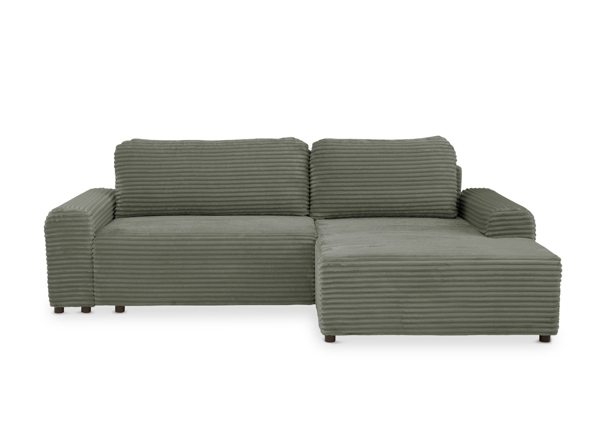 Ecksofa rechts mit Bettkasten aus dickem khakigrünem Cord BALI - Ecke rechts