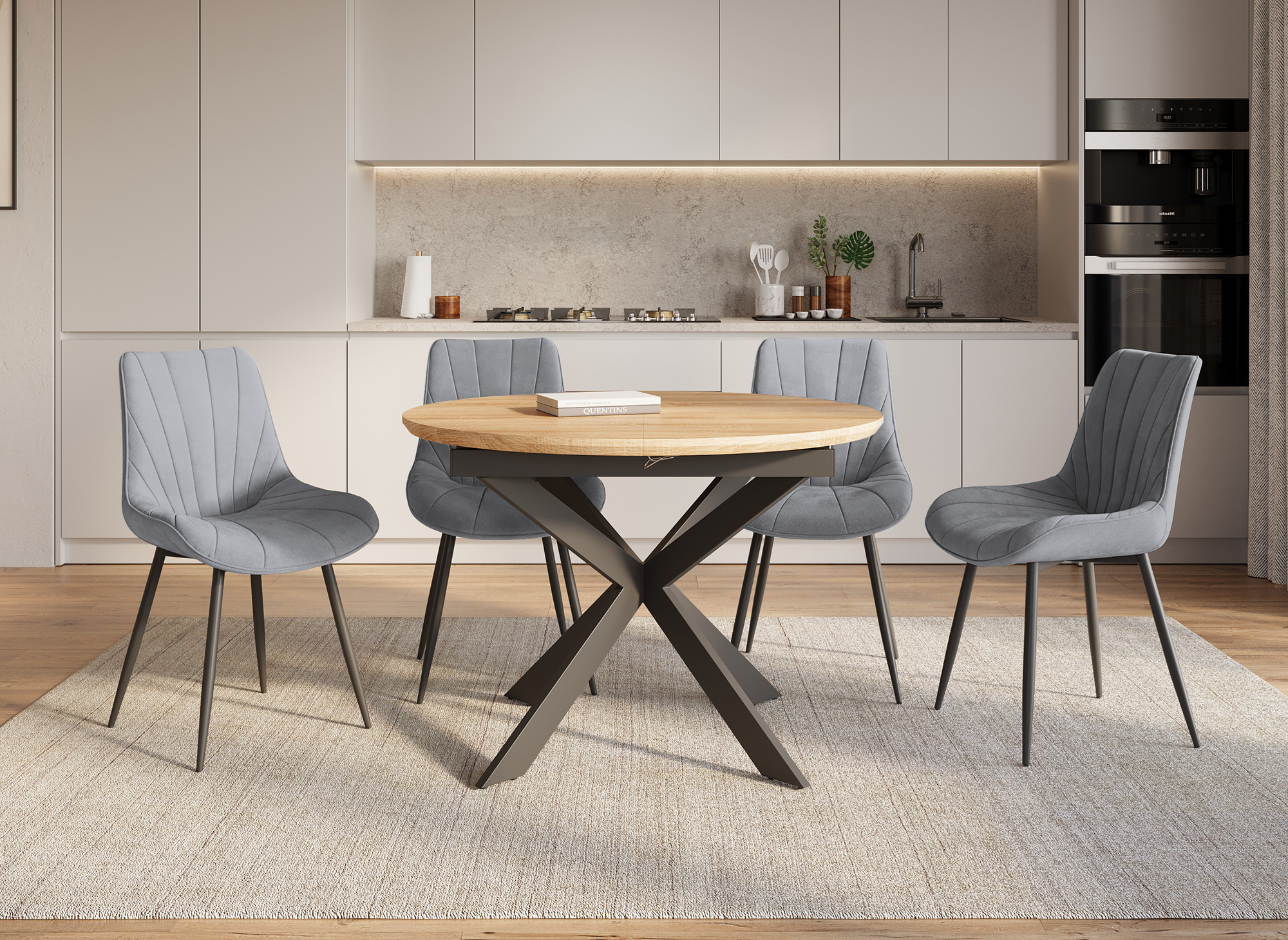4er Set ELOVA Designerstühle in grauem Samt