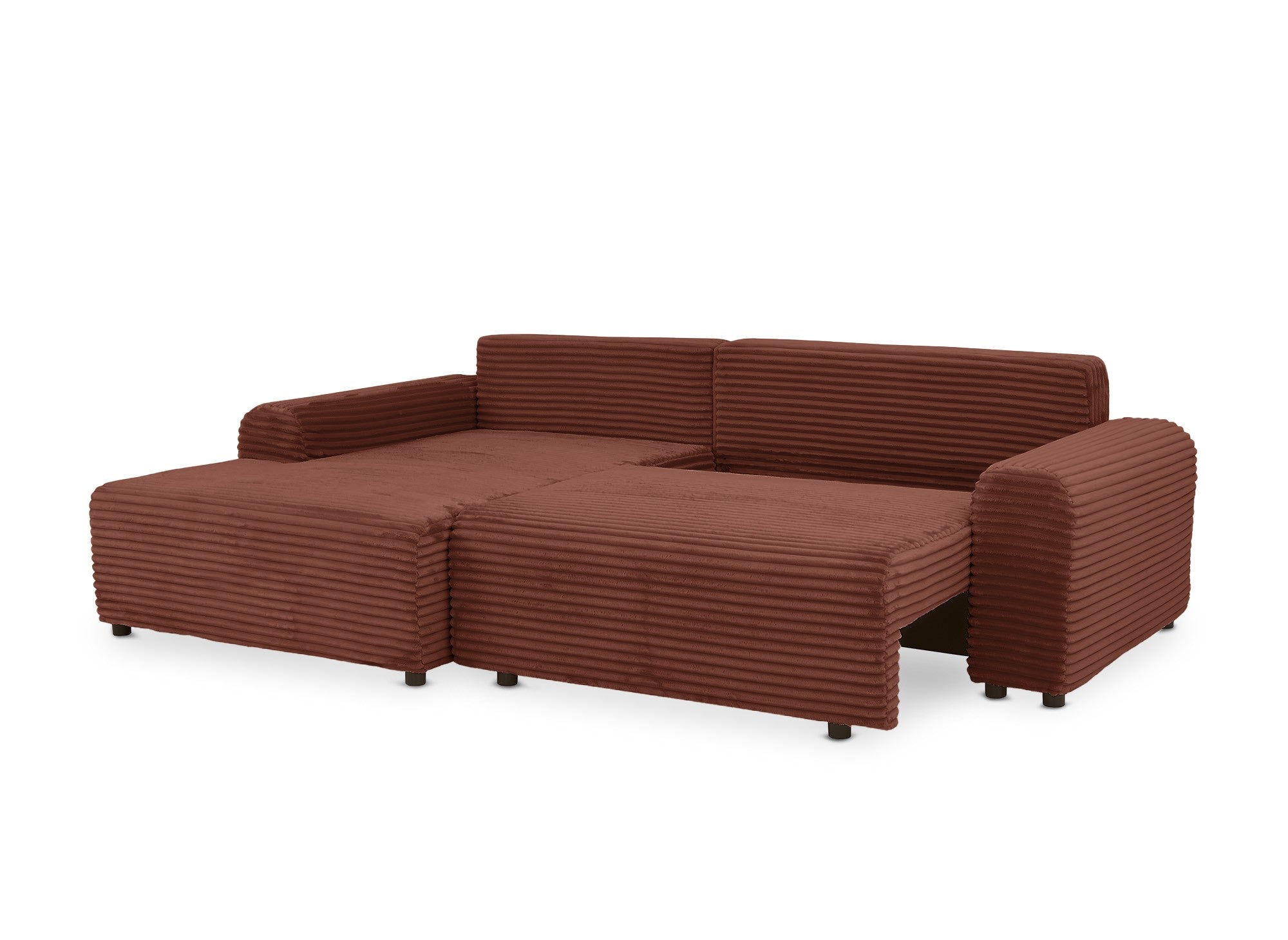 Ecksofa links mit Bettkasten aus dickem Cord in Terrakotta BALI - Ecke links